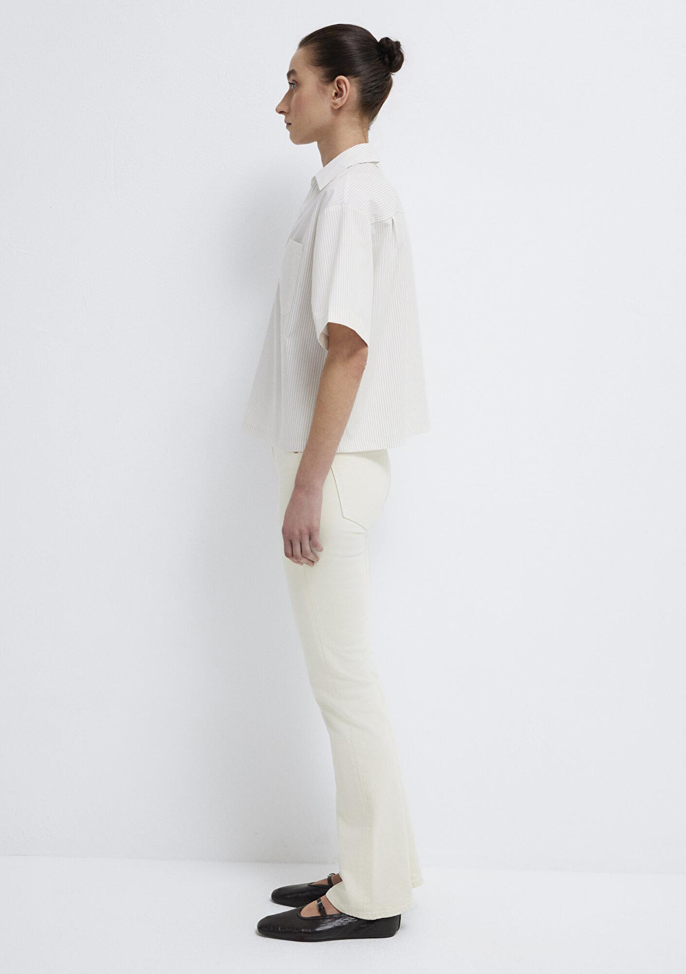 Mavi Kısa Kollu Cepli Ekru Bluz 1211377-82759