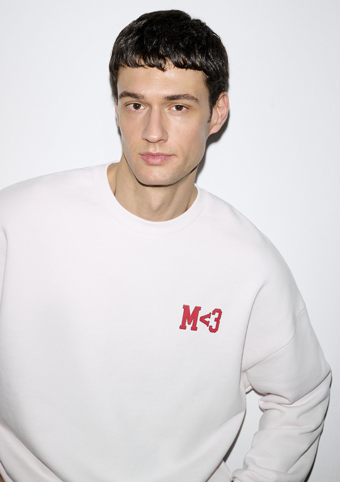 Mavi M Kalp İşlemeli Bisiklet Yaka Pembe Sweatshirt 0S10577-70989