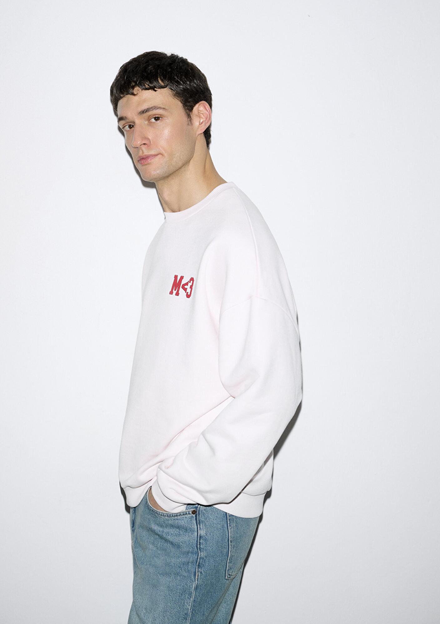 Mavi M Kalp İşlemeli Bisiklet Yaka Pembe Sweatshirt 0S10577-70989