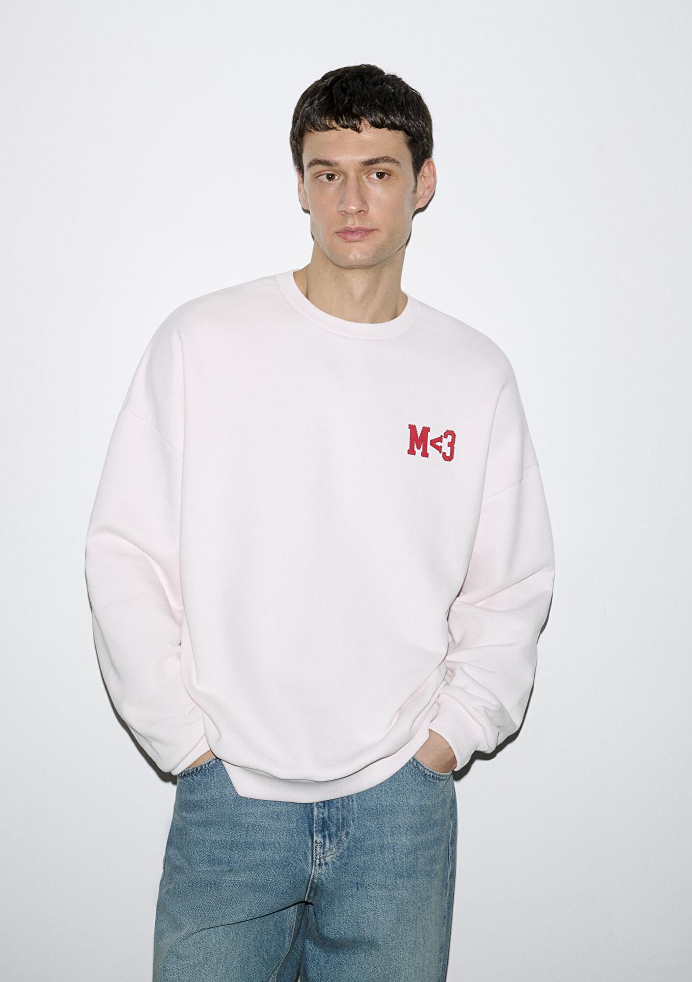 Mavi M Kalp İşlemeli Bisiklet Yaka Pembe Sweatshirt 0S10577-70989
