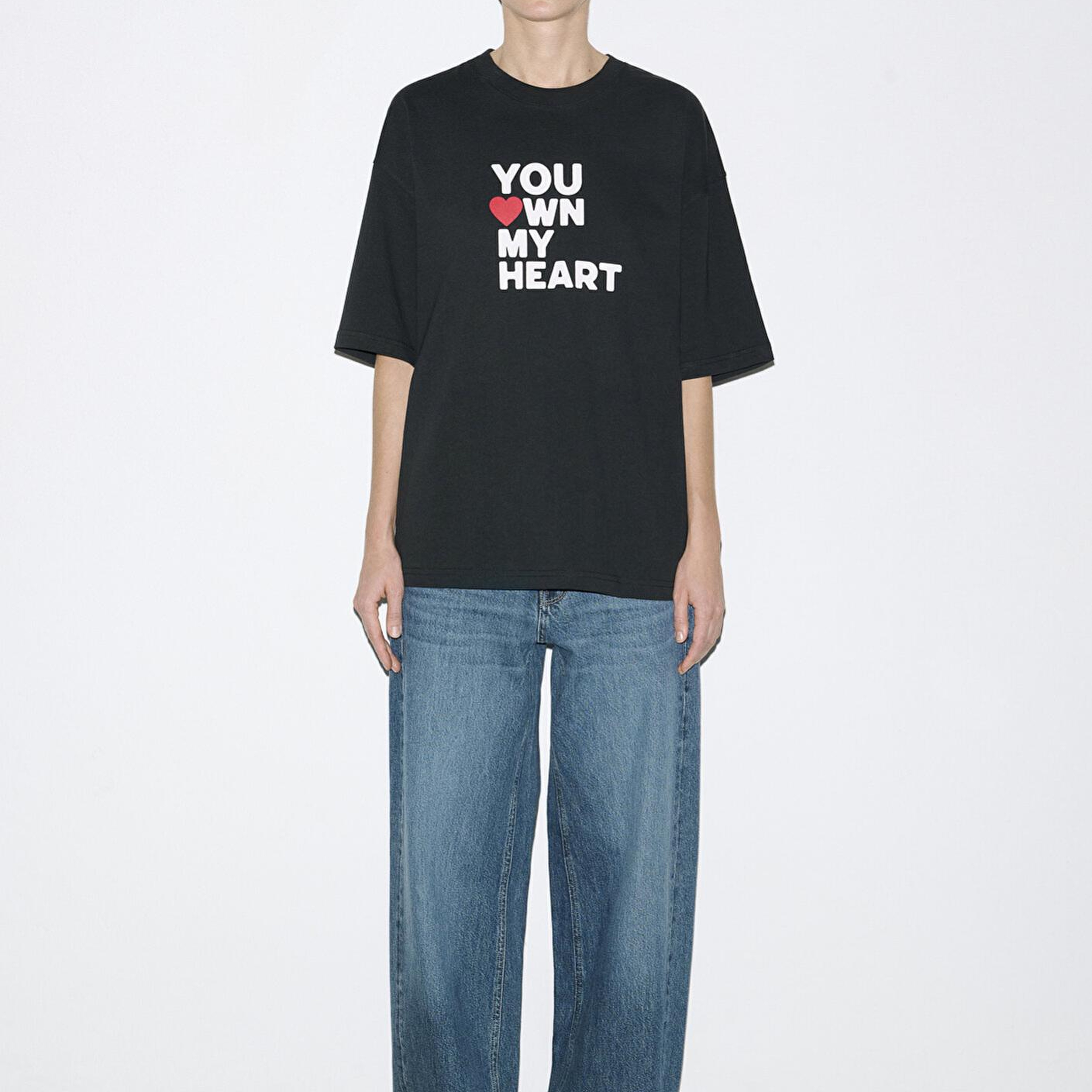 Mavi You Own My Heart Baskılı Siyah Tişört Oversize / Geniş Kesim 0613253-71379