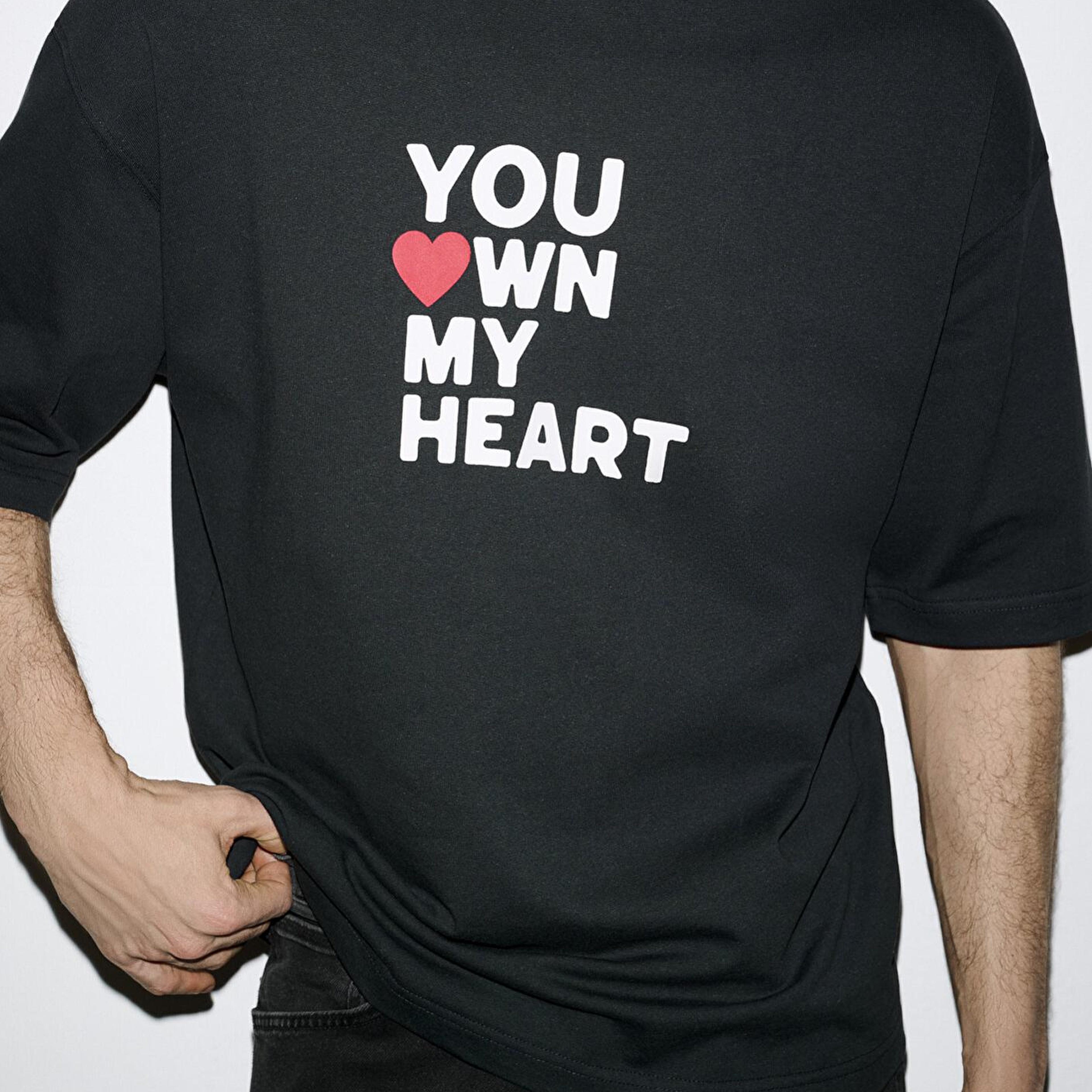 Mavi You Own My Heart Baskılı Siyah Tişört Oversize / Geniş Kesim 0613253-71379