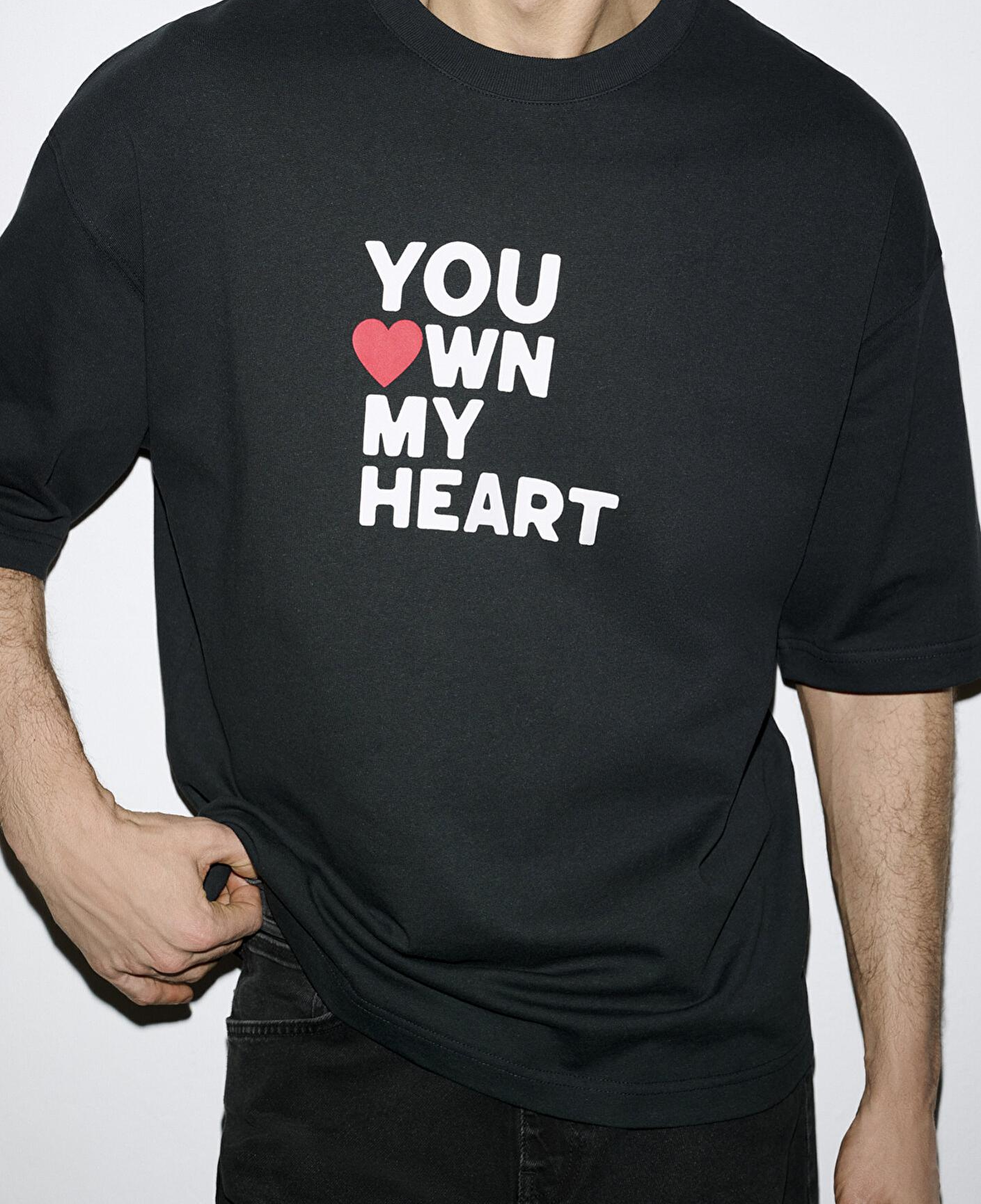Mavi You Own My Heart Baskılı Siyah Tişört Oversize / Geniş Kesim 0613253-71379