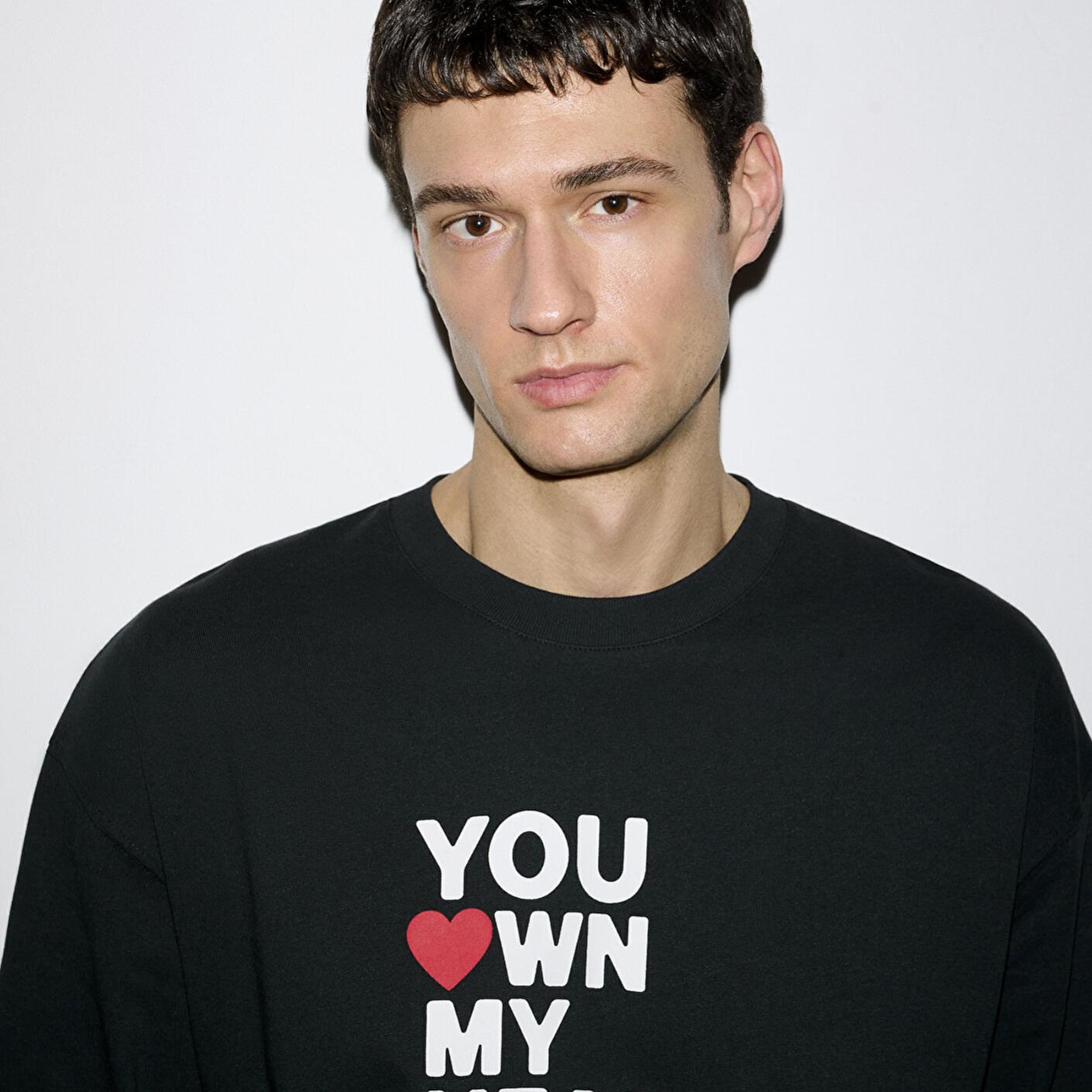 Mavi You Own My Heart Baskılı Siyah Tişört Oversize / Geniş Kesim 0613253-71379