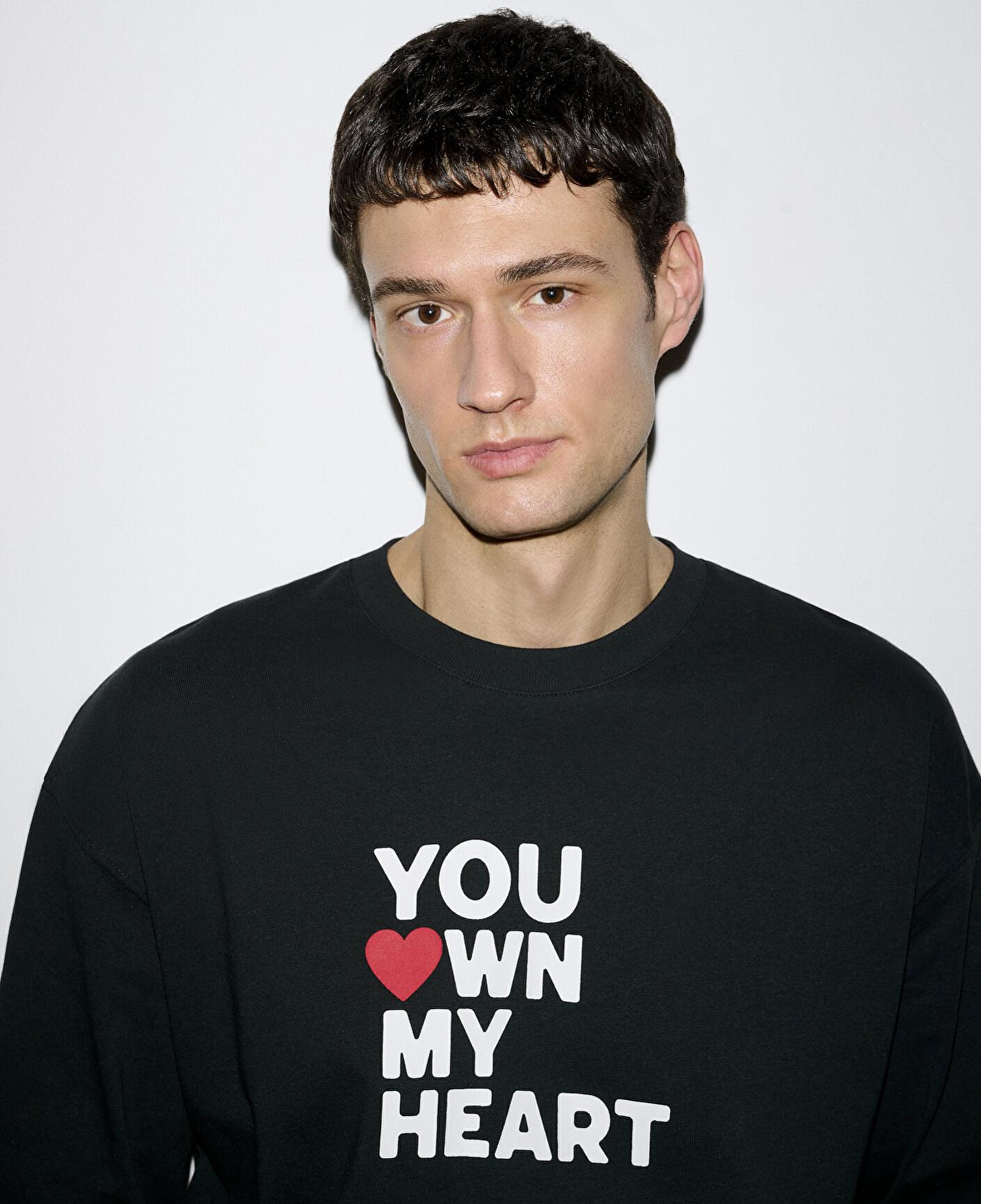 Mavi You Own My Heart Baskılı Siyah Tişört Oversize / Geniş Kesim 0613253-71379