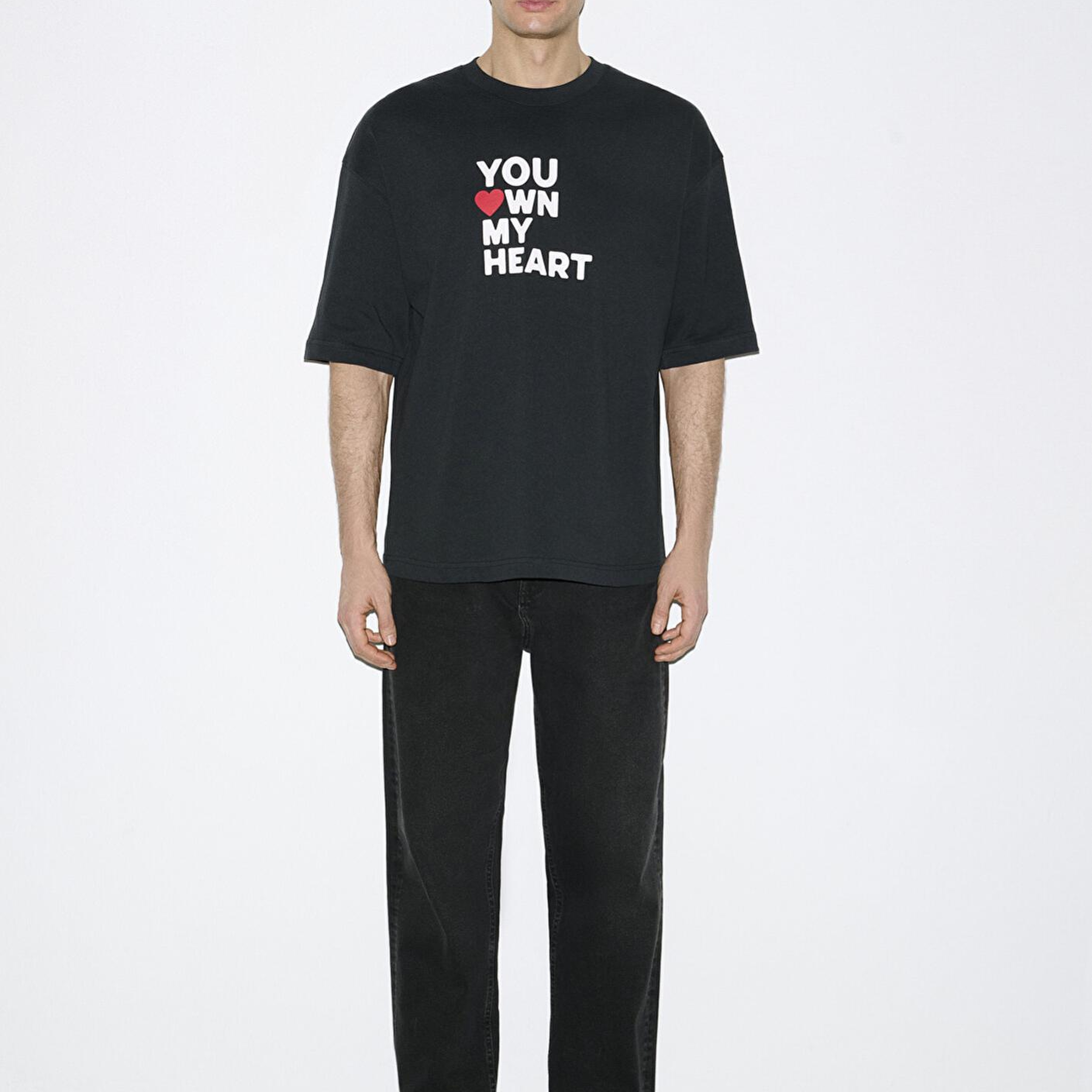 Mavi You Own My Heart Baskılı Siyah Tişört Oversize / Geniş Kesim 0613253-71379