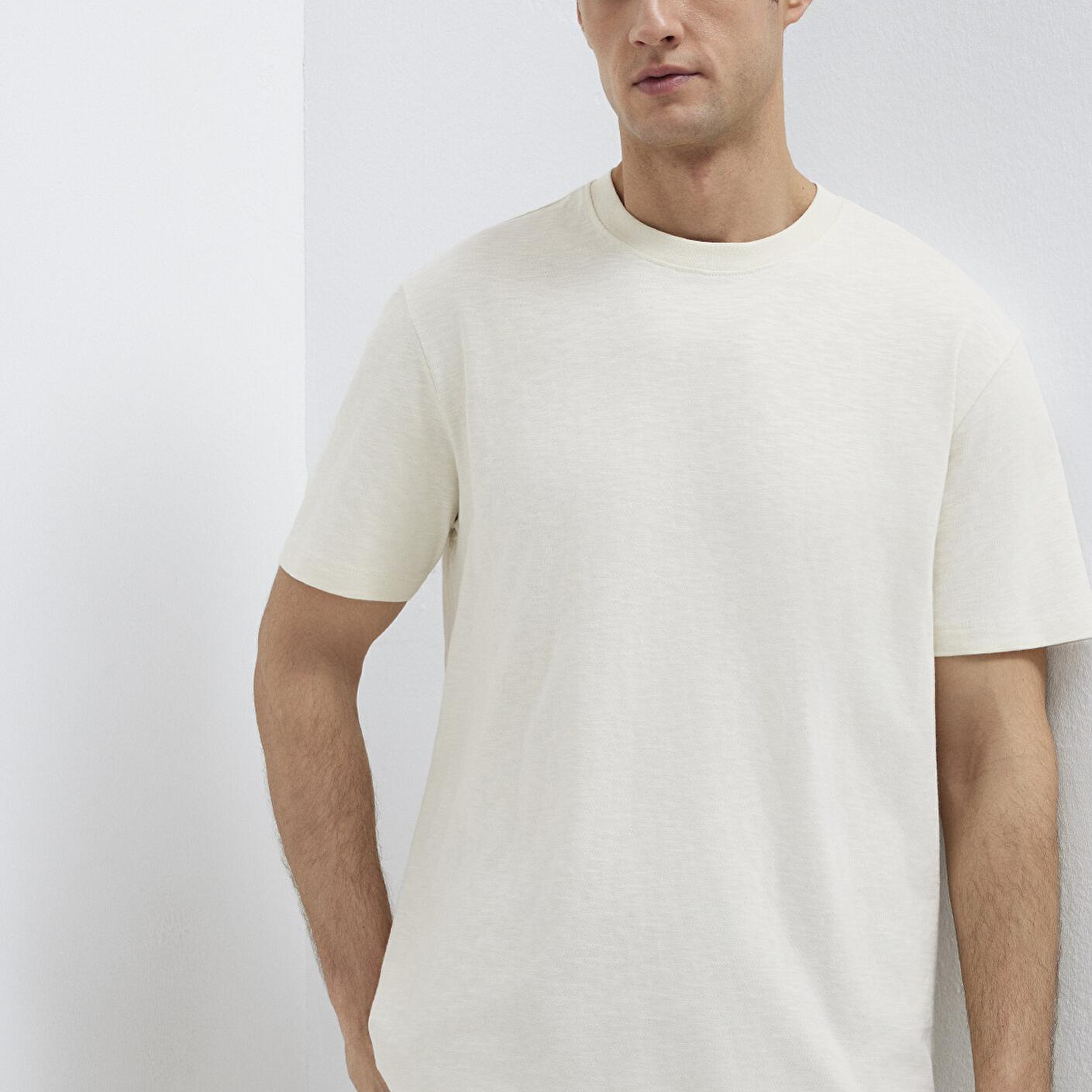 Mavi Ekru Basic Tişört Loose Fit / Bol Rahat Kesim 0613146-70056