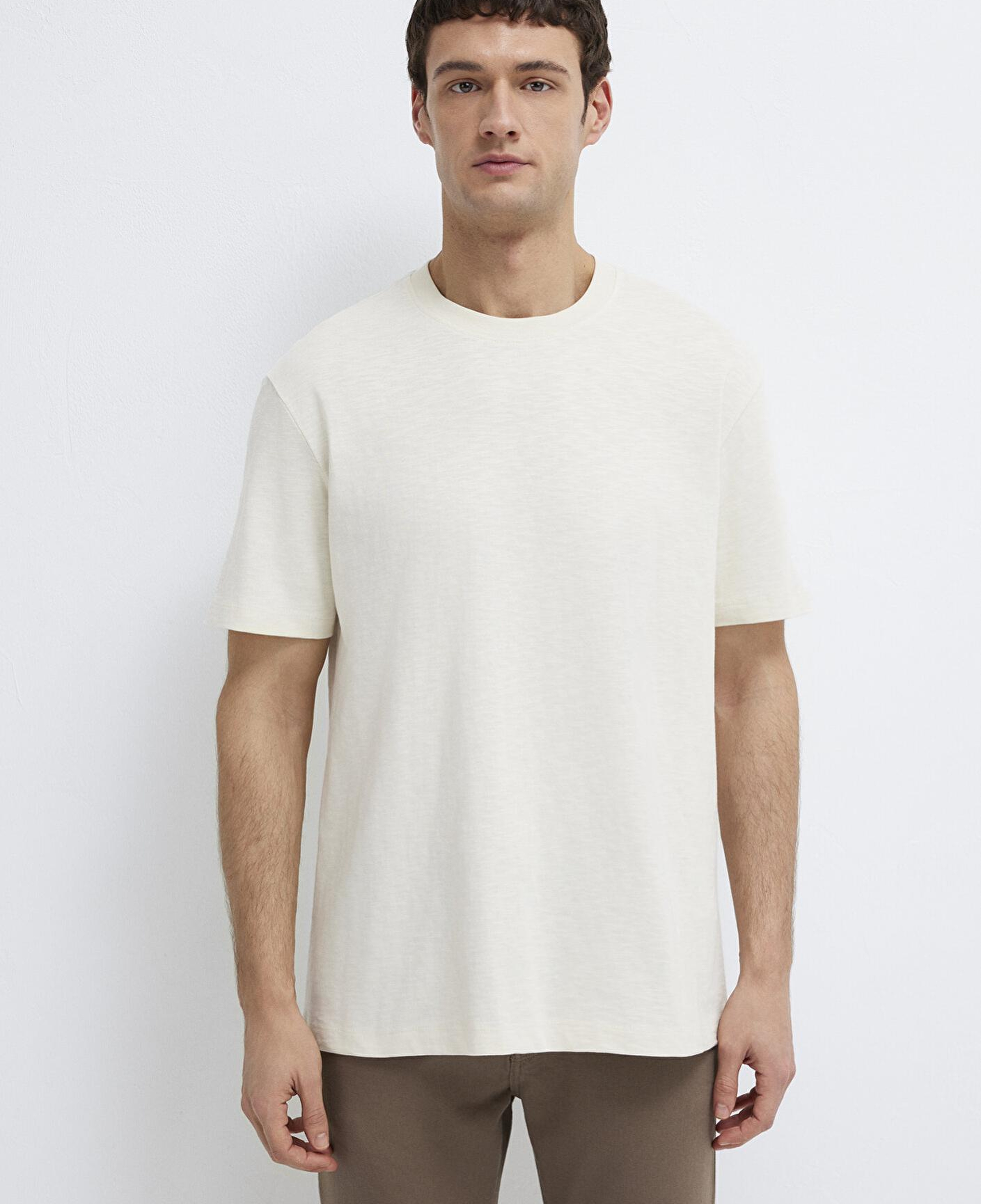 Mavi Ekru Basic Tişört Loose Fit / Bol Rahat Kesim 0613146-70056