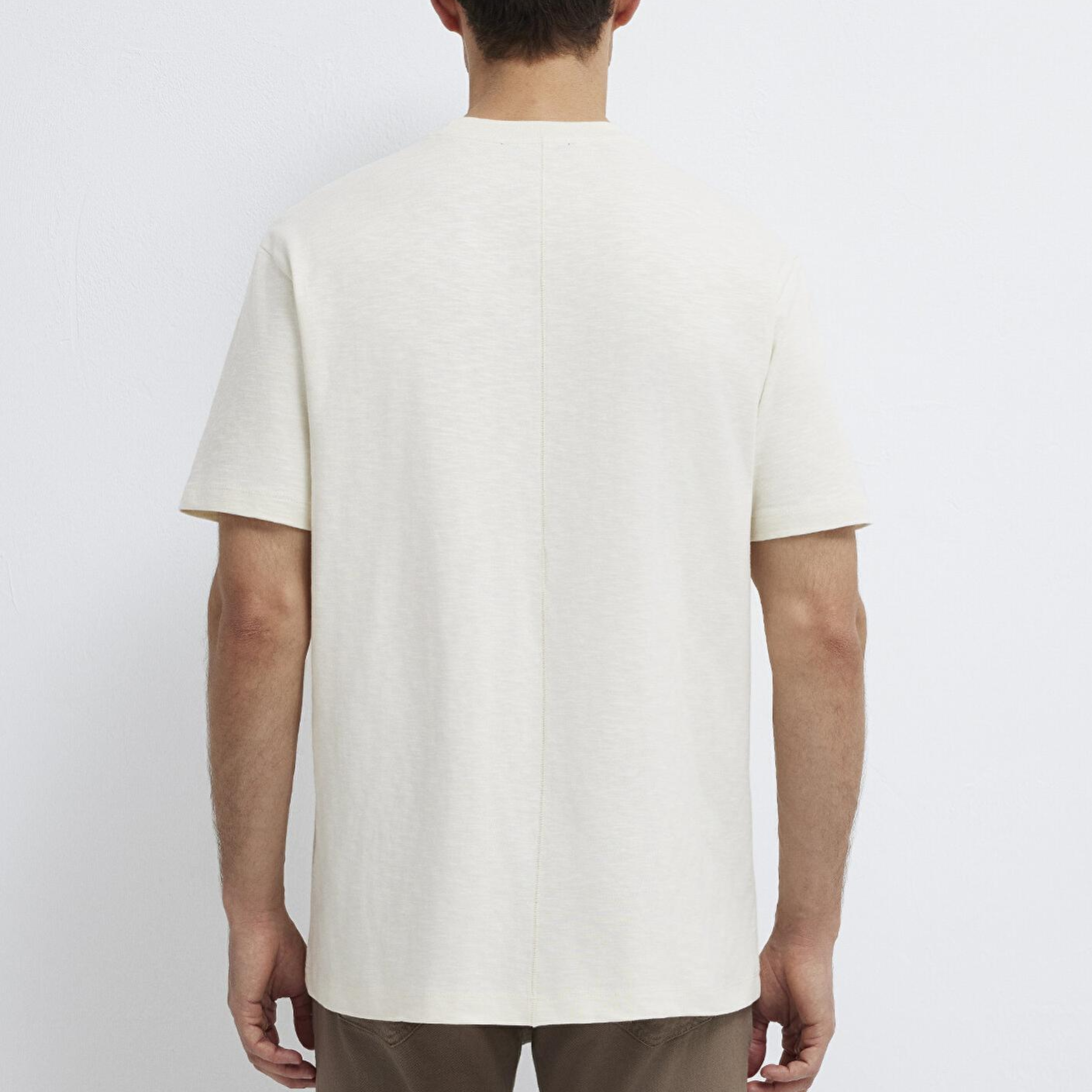 Mavi Ekru Basic Tişört Loose Fit / Bol Rahat Kesim 0613146-70056