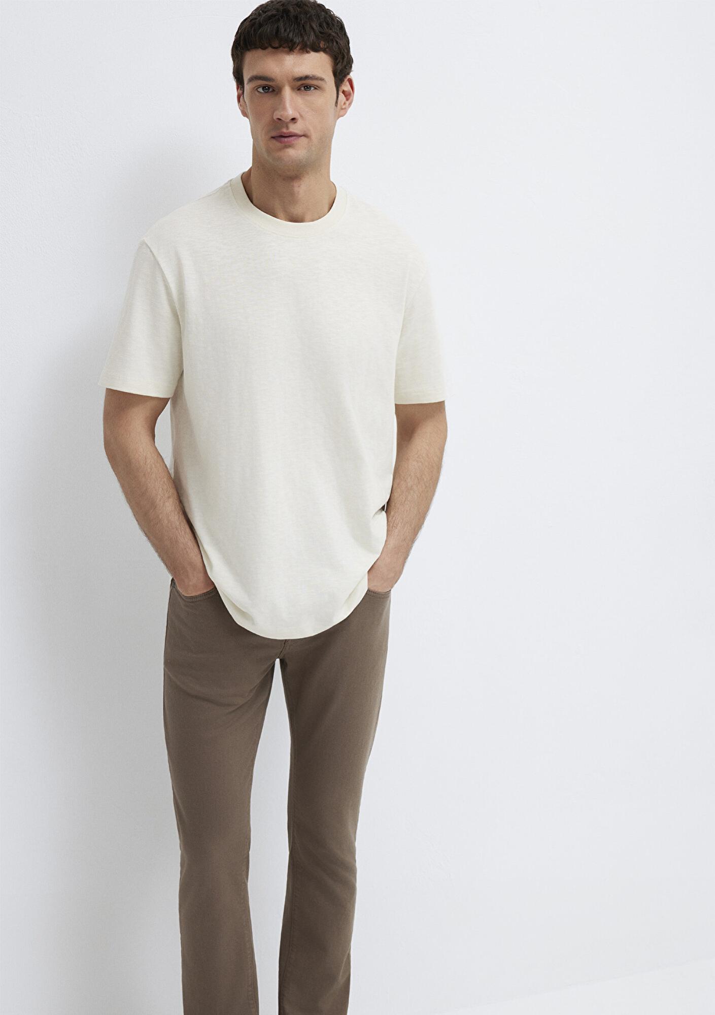 Mavi Ekru Basic Tişört Loose Fit / Bol Rahat Kesim 0613146-70056