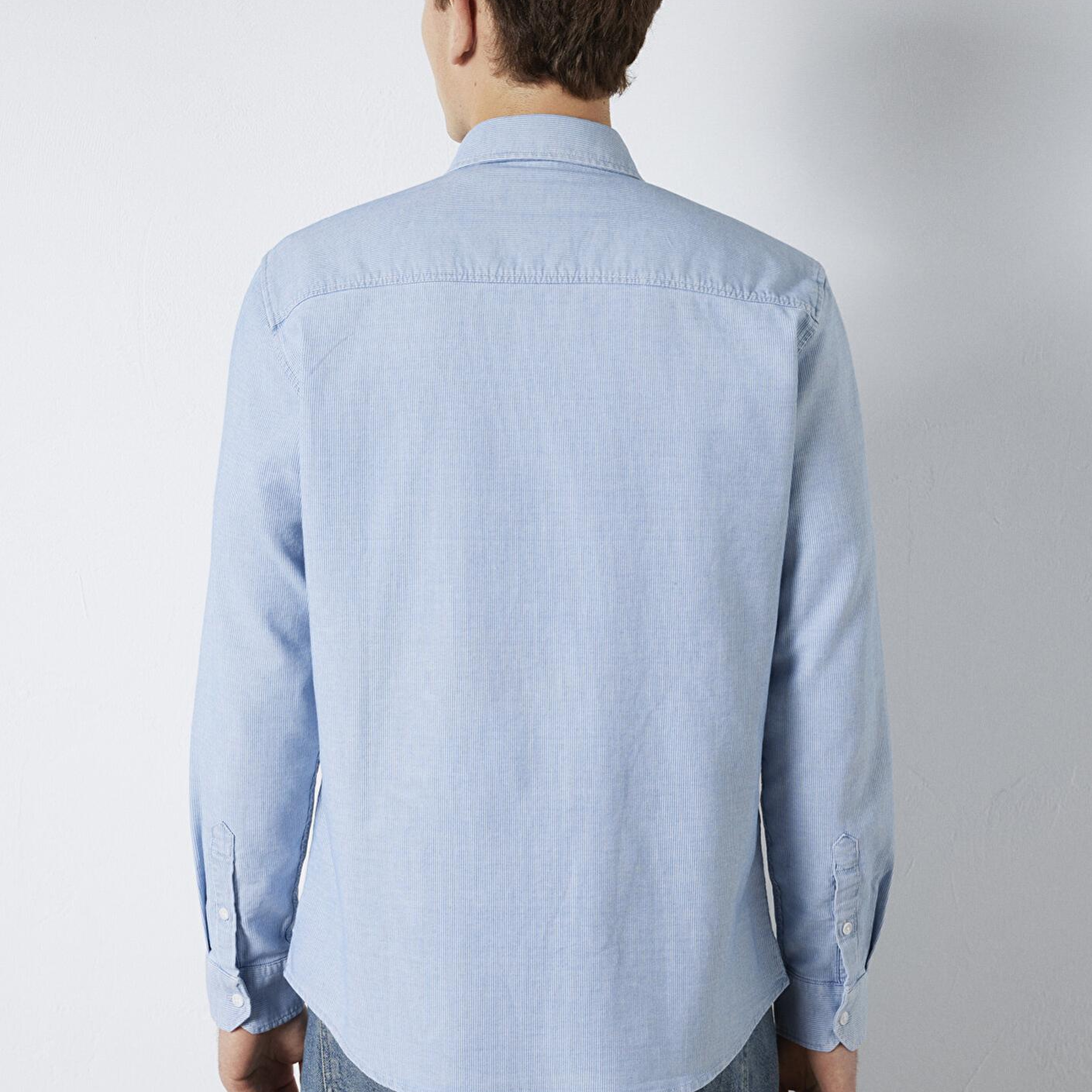 Mavi Çizgili Cepli Mavi Gömlek Regular Fit / Normal Kesim 0211852-91407