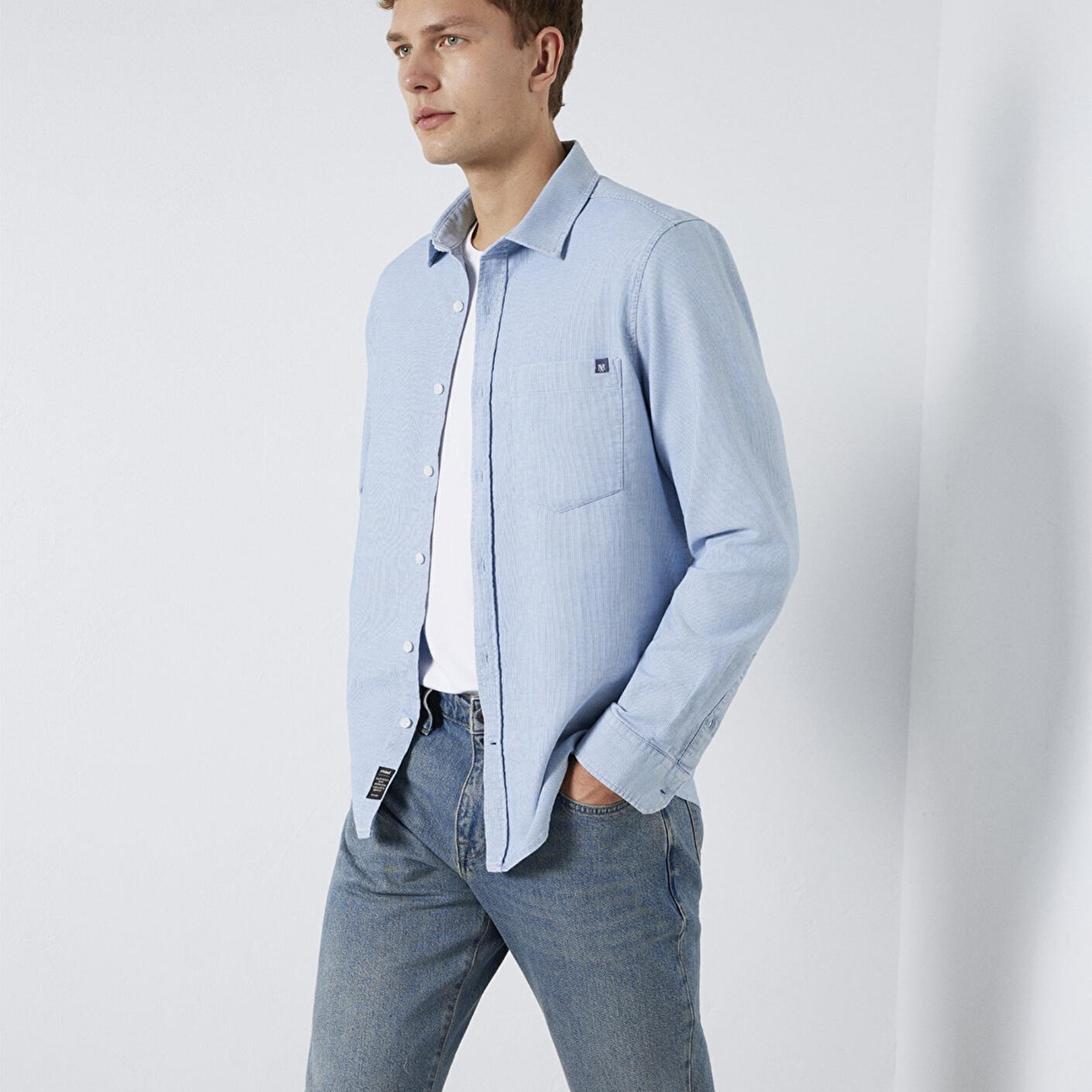 Mavi Çizgili Cepli Mavi Gömlek Regular Fit / Normal Kesim 0211852-91407