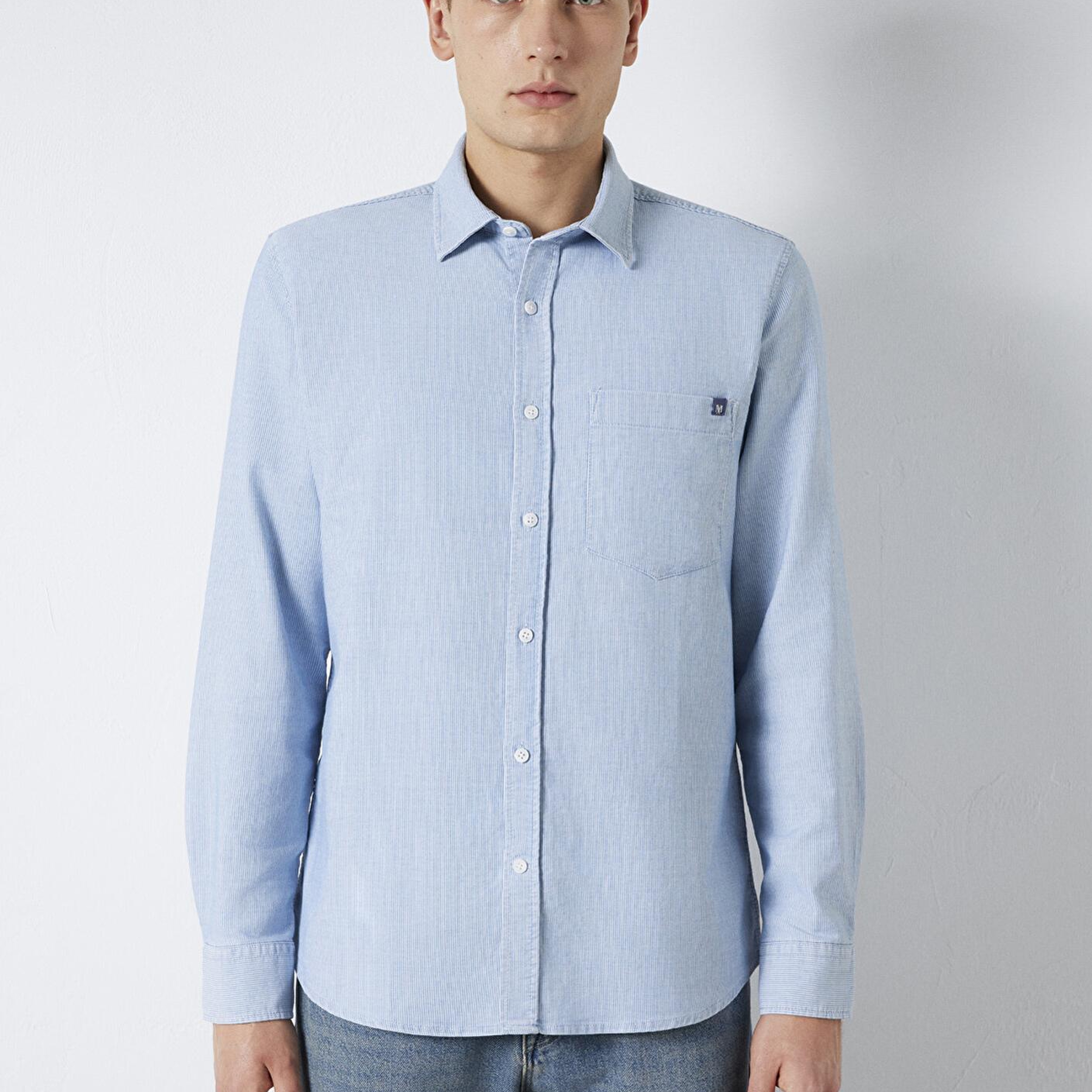 Mavi Çizgili Cepli Mavi Gömlek Regular Fit / Normal Kesim 0211852-91407