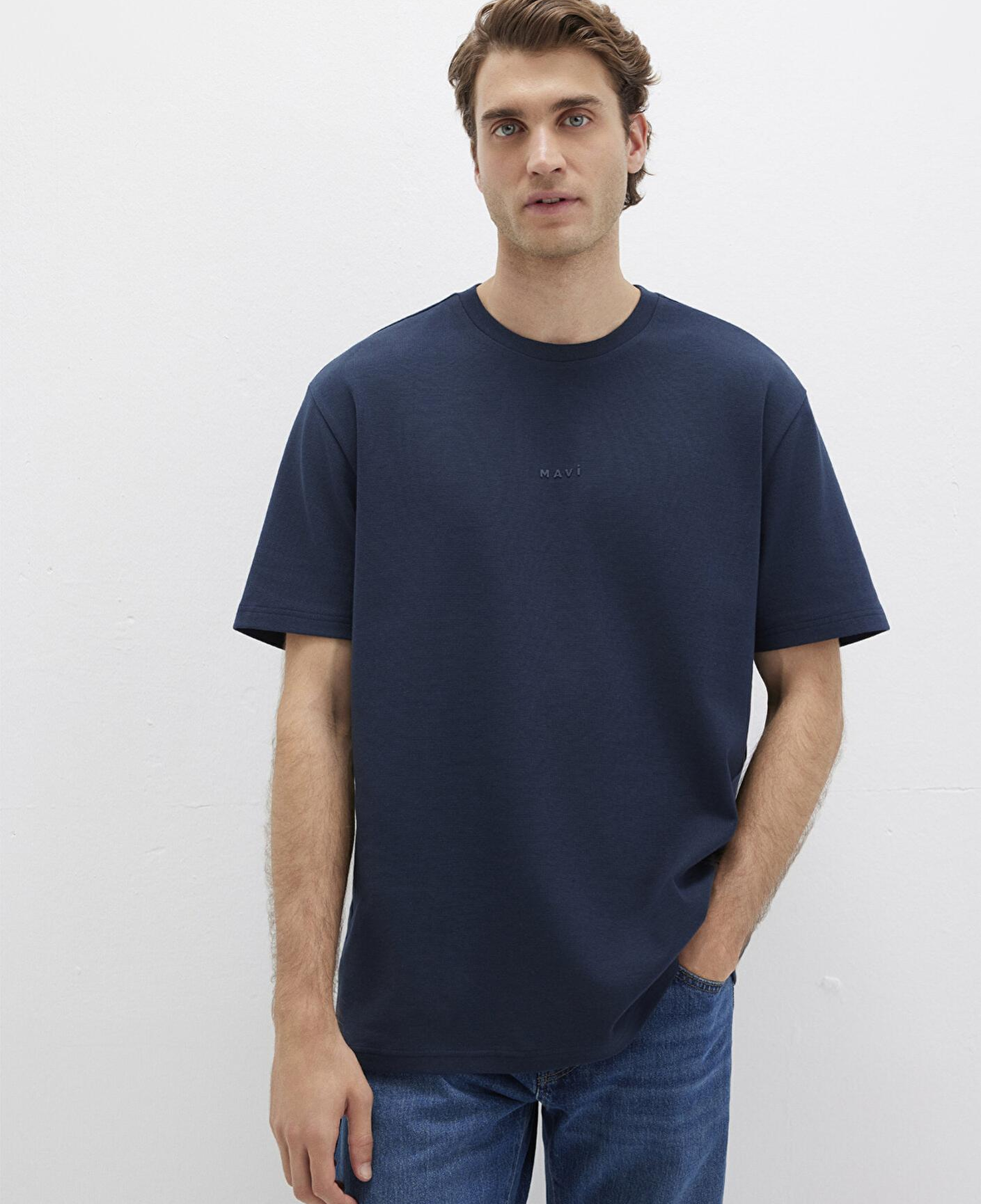 Mavi Mavi Logo Baskılı Lacivert Tişört Loose Fit / Bol Rahat Kesim 0613250-70490