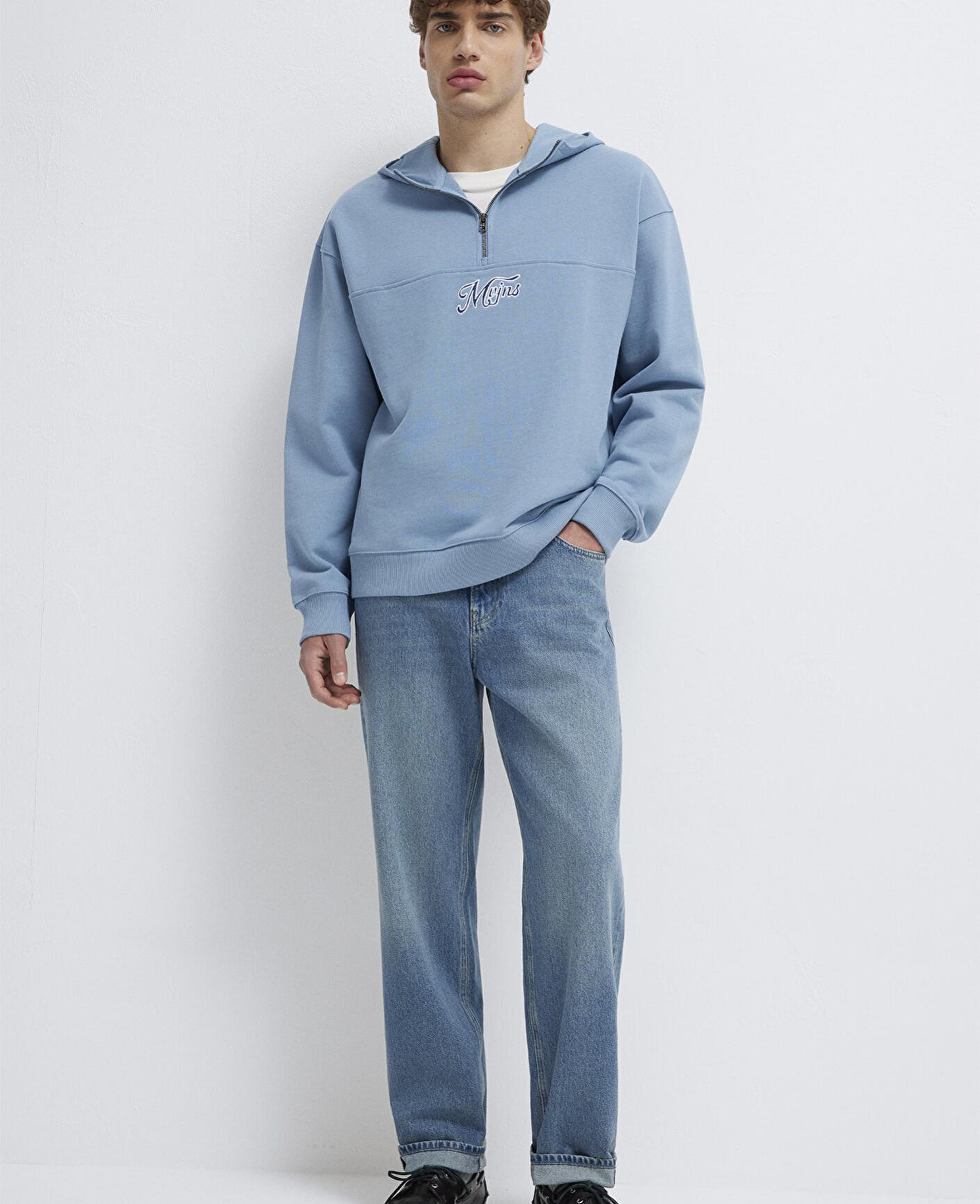 Mavi MVJNS Nakışlı Yarı Fermuarlı Mavi Sweatshirt 0S10543-86998