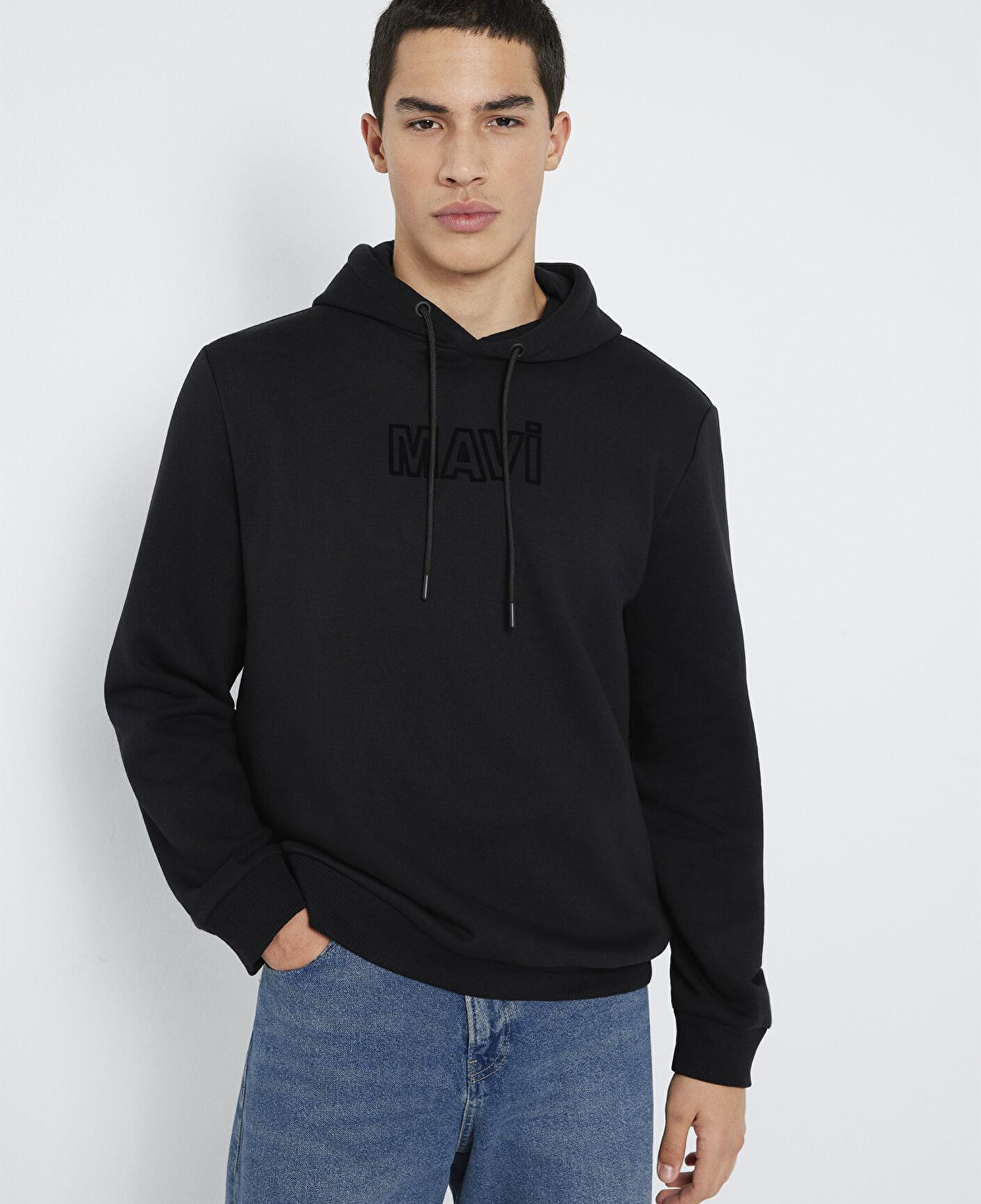 Mavi Mavi Logo Baskılı Kapüşonlu Siyah Sweatshirt 0S10549-900