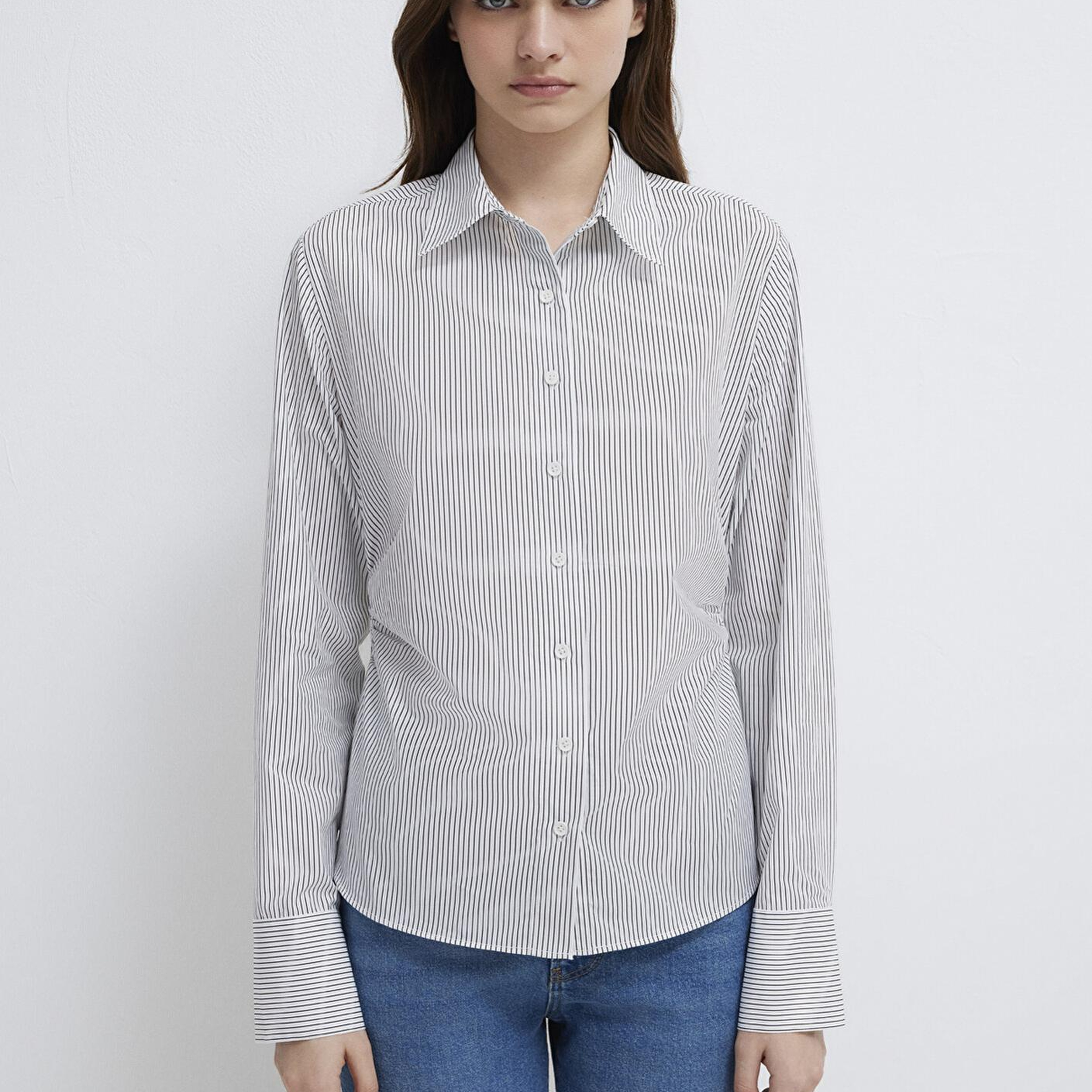 Mavi Antrasit Çizgili Beyaz Gömlek Slim Fit / Dar Kesim 1211378-91377