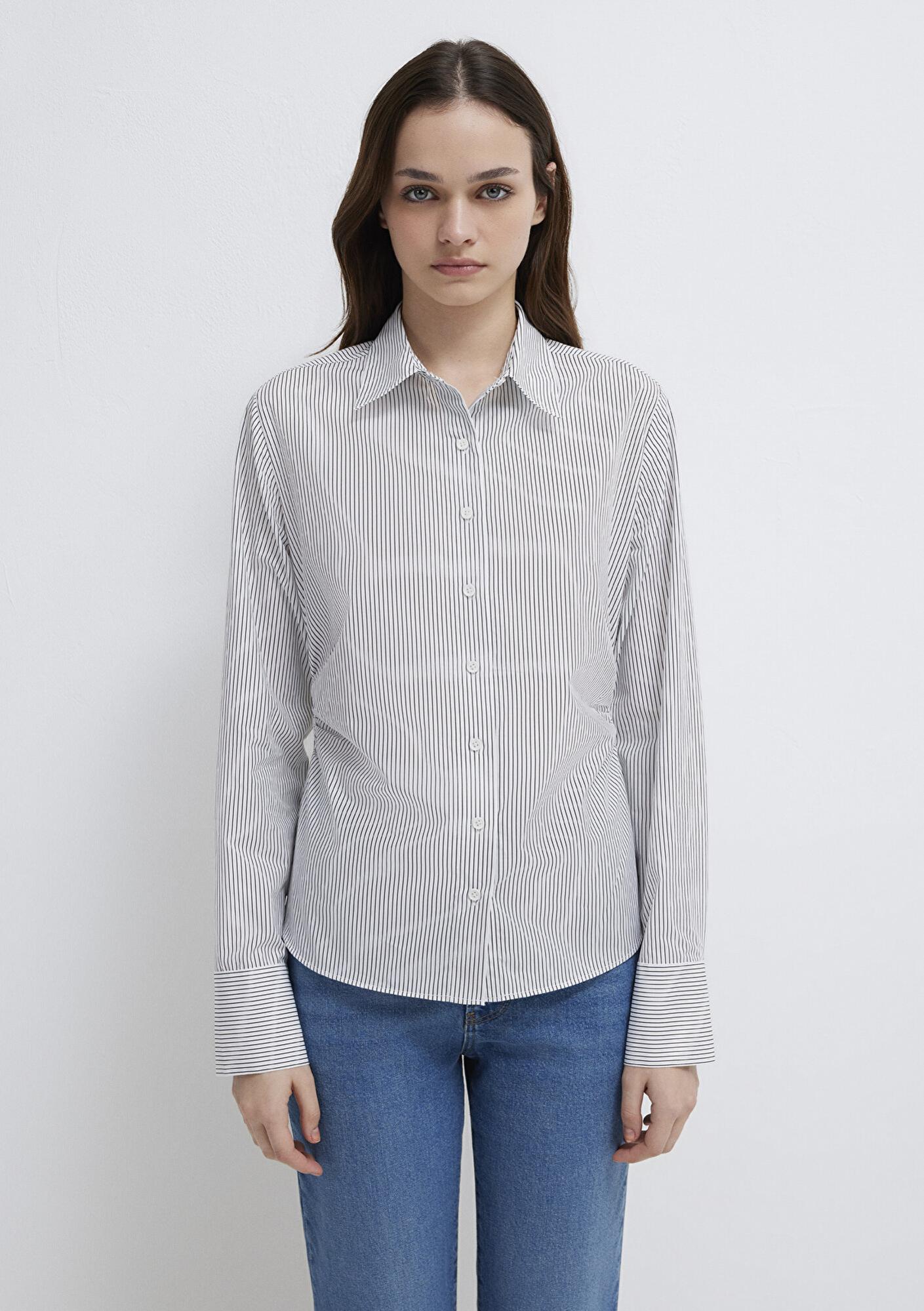 Mavi Antrasit Çizgili Beyaz Gömlek Slim Fit / Dar Kesim 1211378-91377