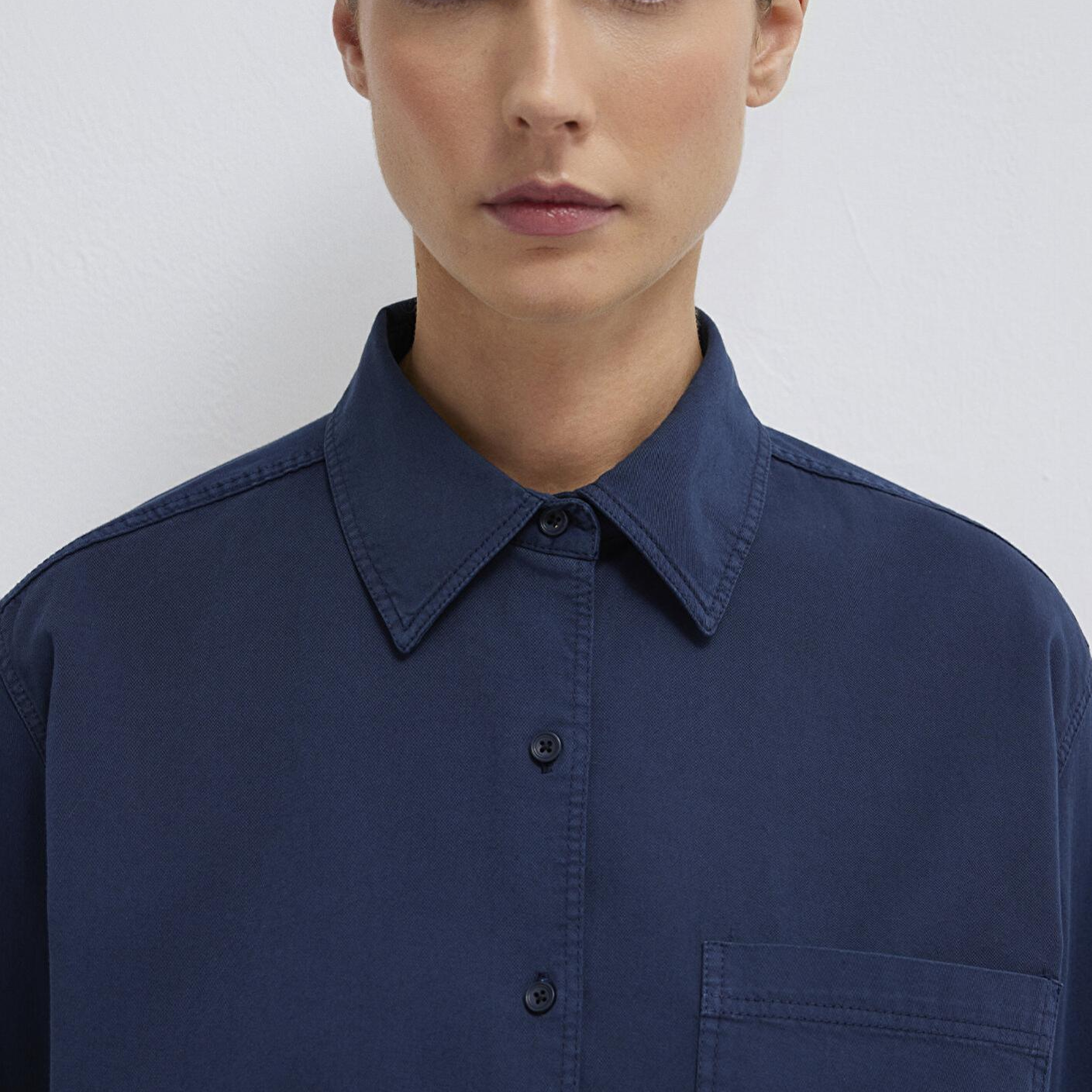 Mavi Cepli Lacivert Gömlek Loose Fit / Bol Rahat Kesim 1211385-70497