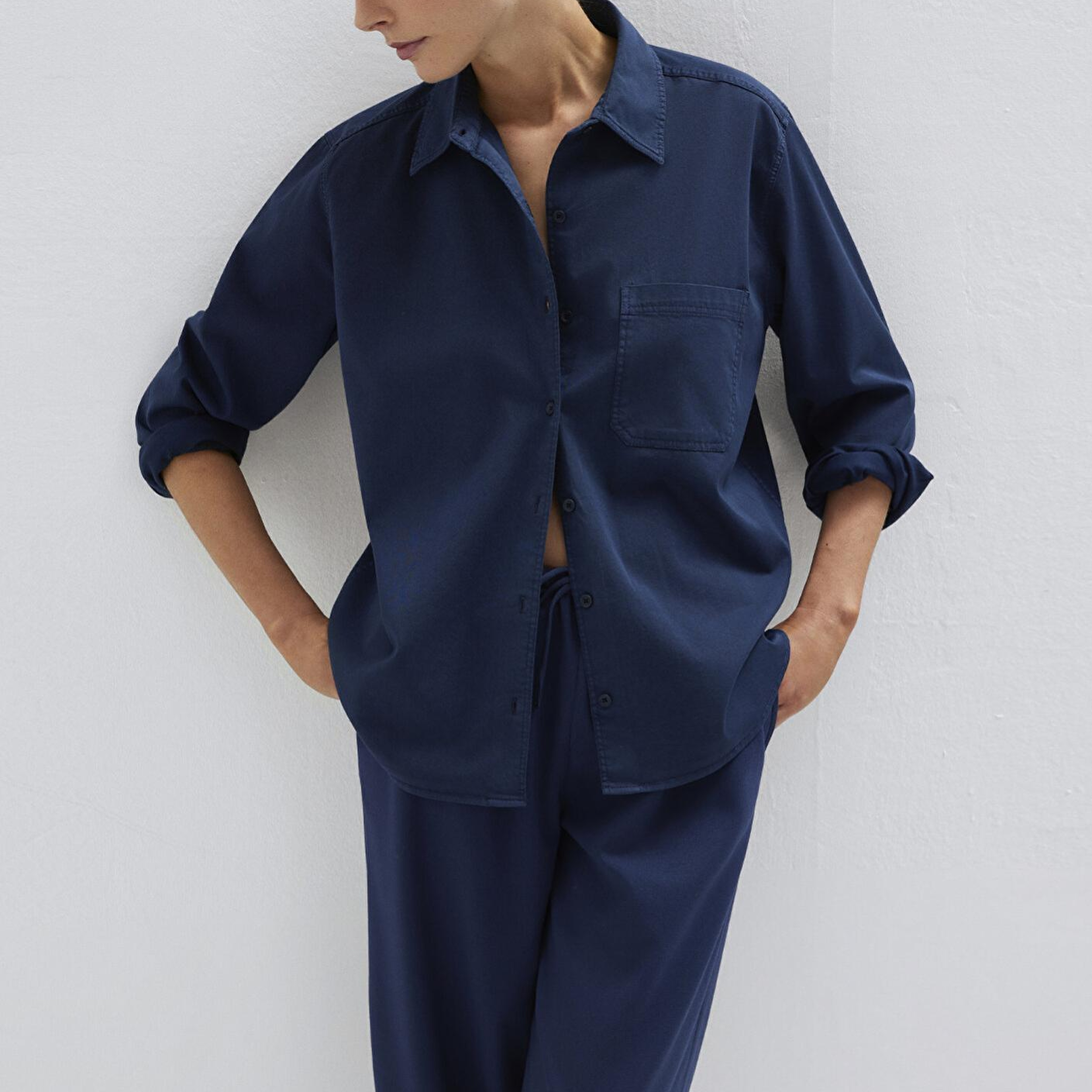 Mavi Cepli Lacivert Gömlek Loose Fit / Bol Rahat Kesim 1211385-70497