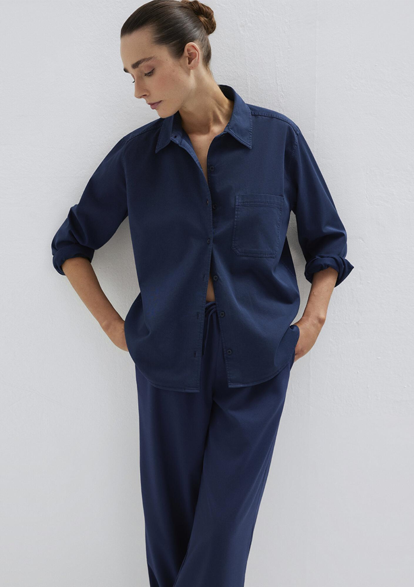 Mavi Cepli Lacivert Gömlek Loose Fit / Bol Rahat Kesim 1211385-70497