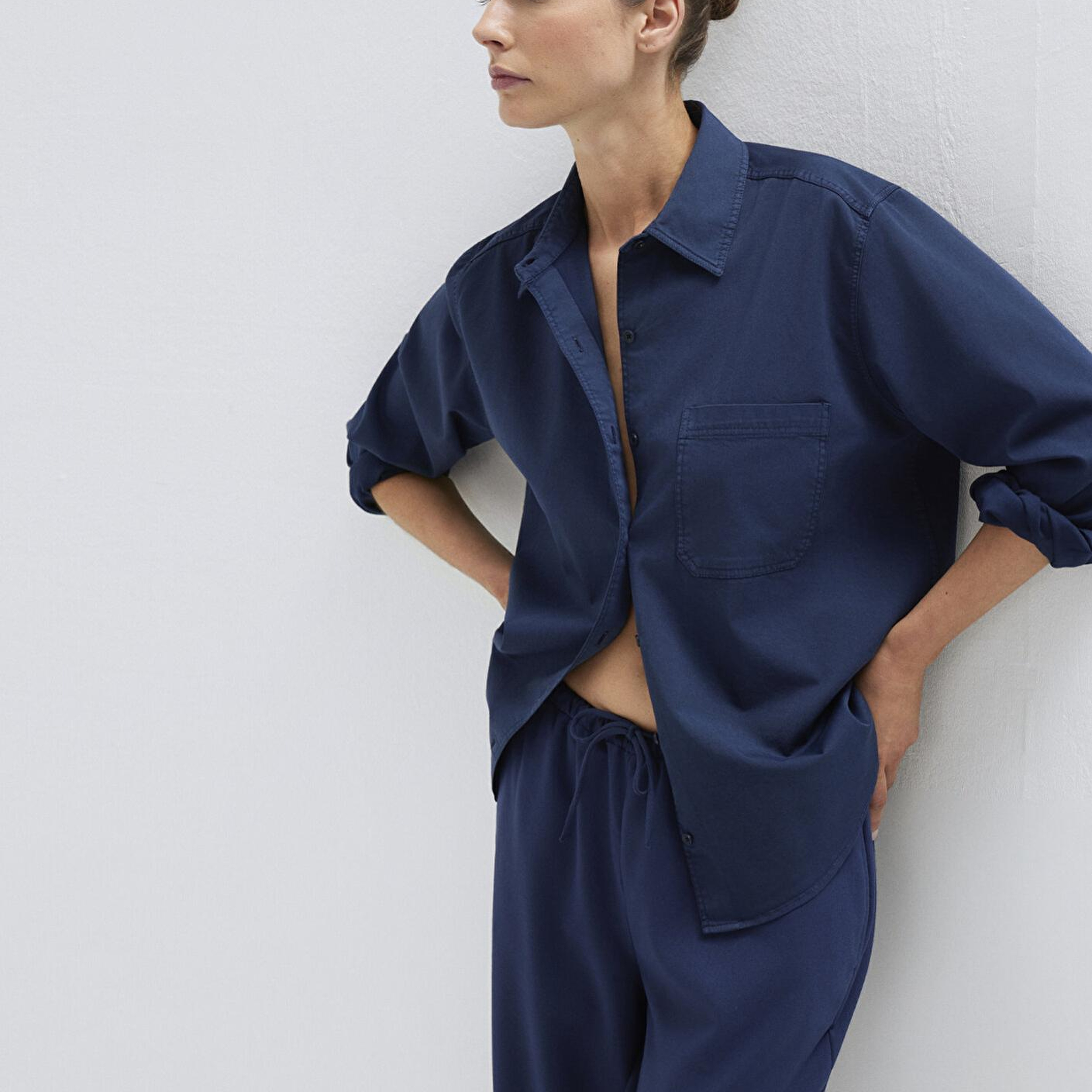 Mavi Cepli Lacivert Gömlek Loose Fit / Bol Rahat Kesim 1211385-70497