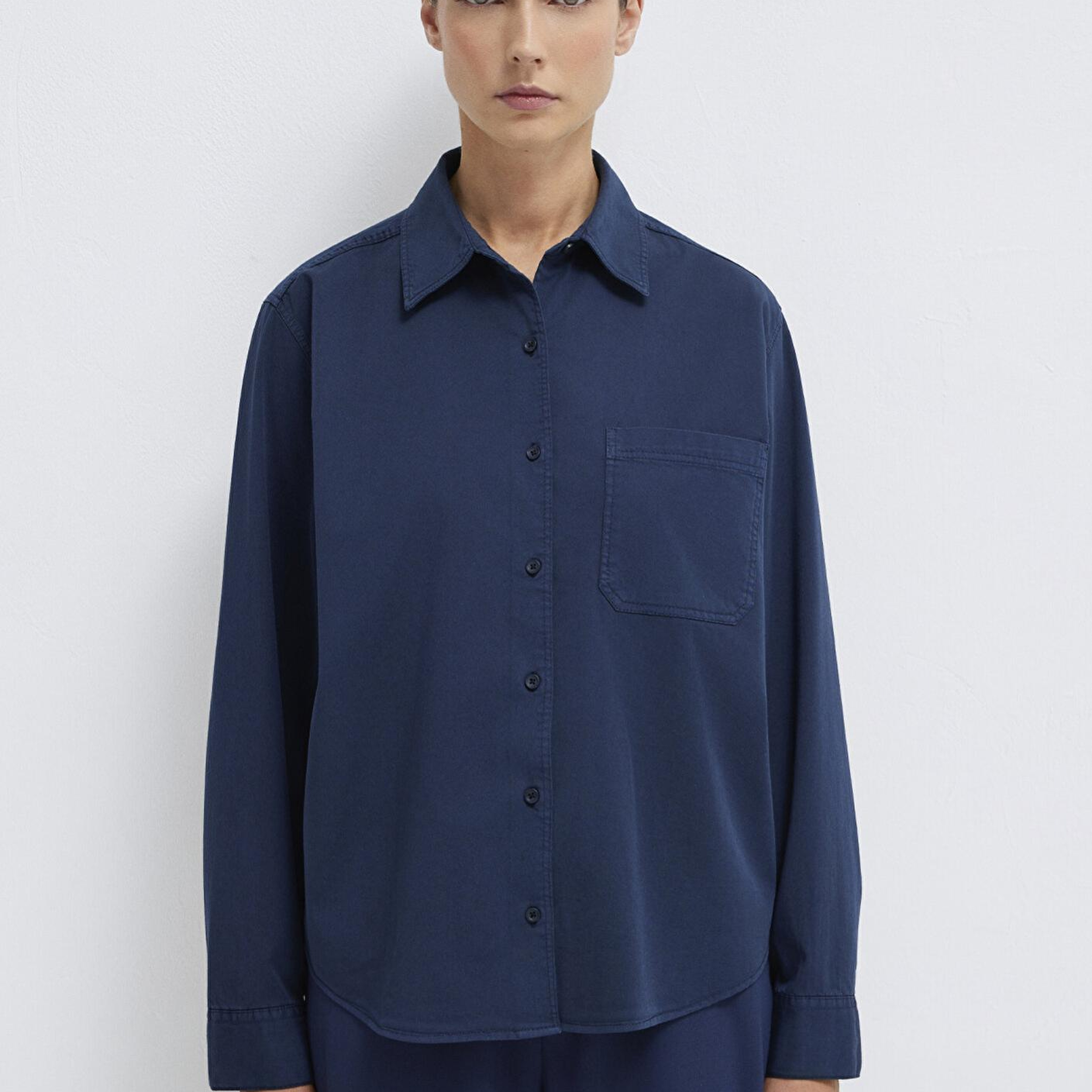 Mavi Cepli Lacivert Gömlek Loose Fit / Bol Rahat Kesim 1211385-70497