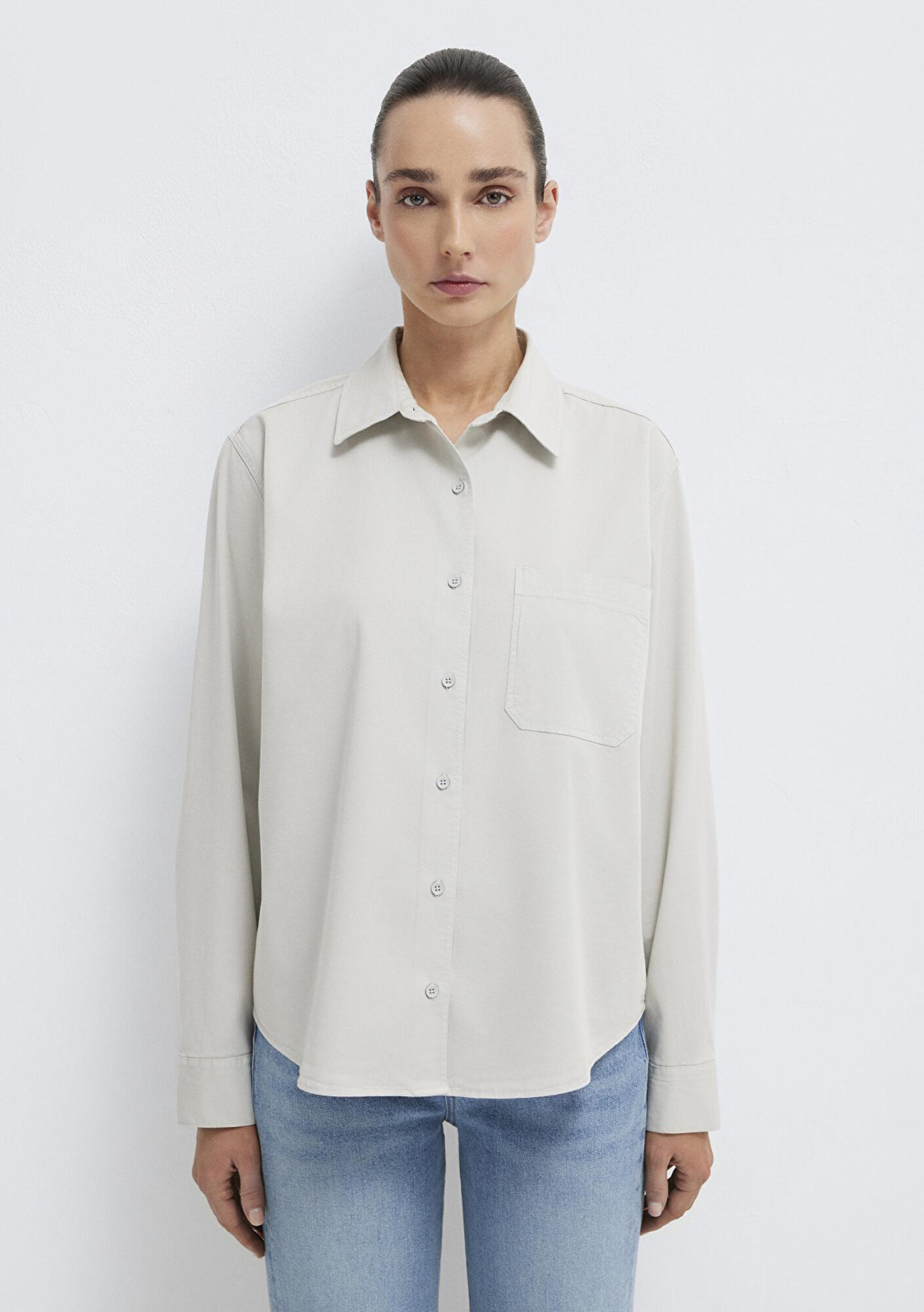 Mavi Cepli Gri Gömlek Loose Fit / Bol Rahat Kesim 1211385-80618