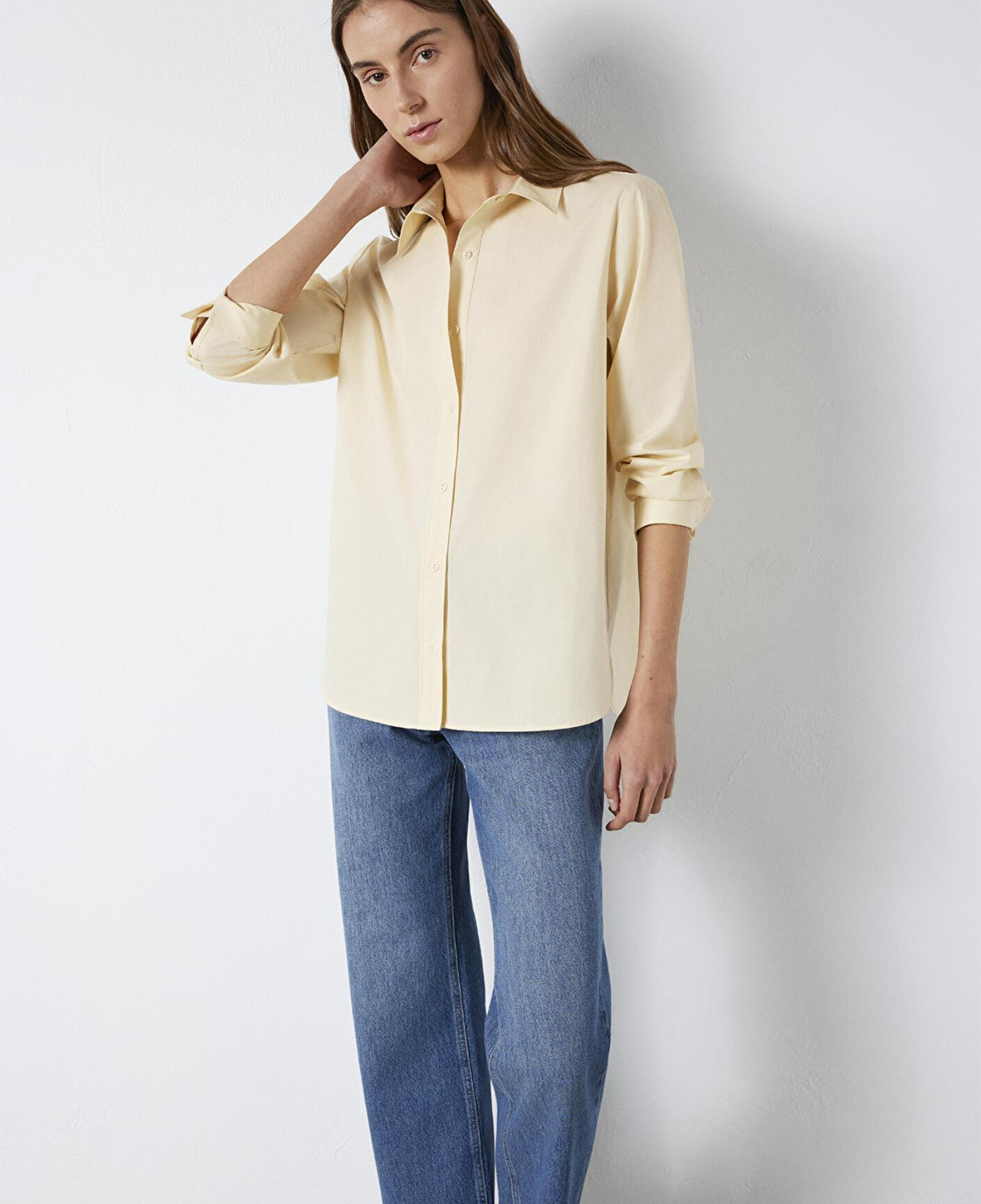 Mavi Sarı Gömlek Loose Fit / Bol Rahat Kesim 1211395-70034