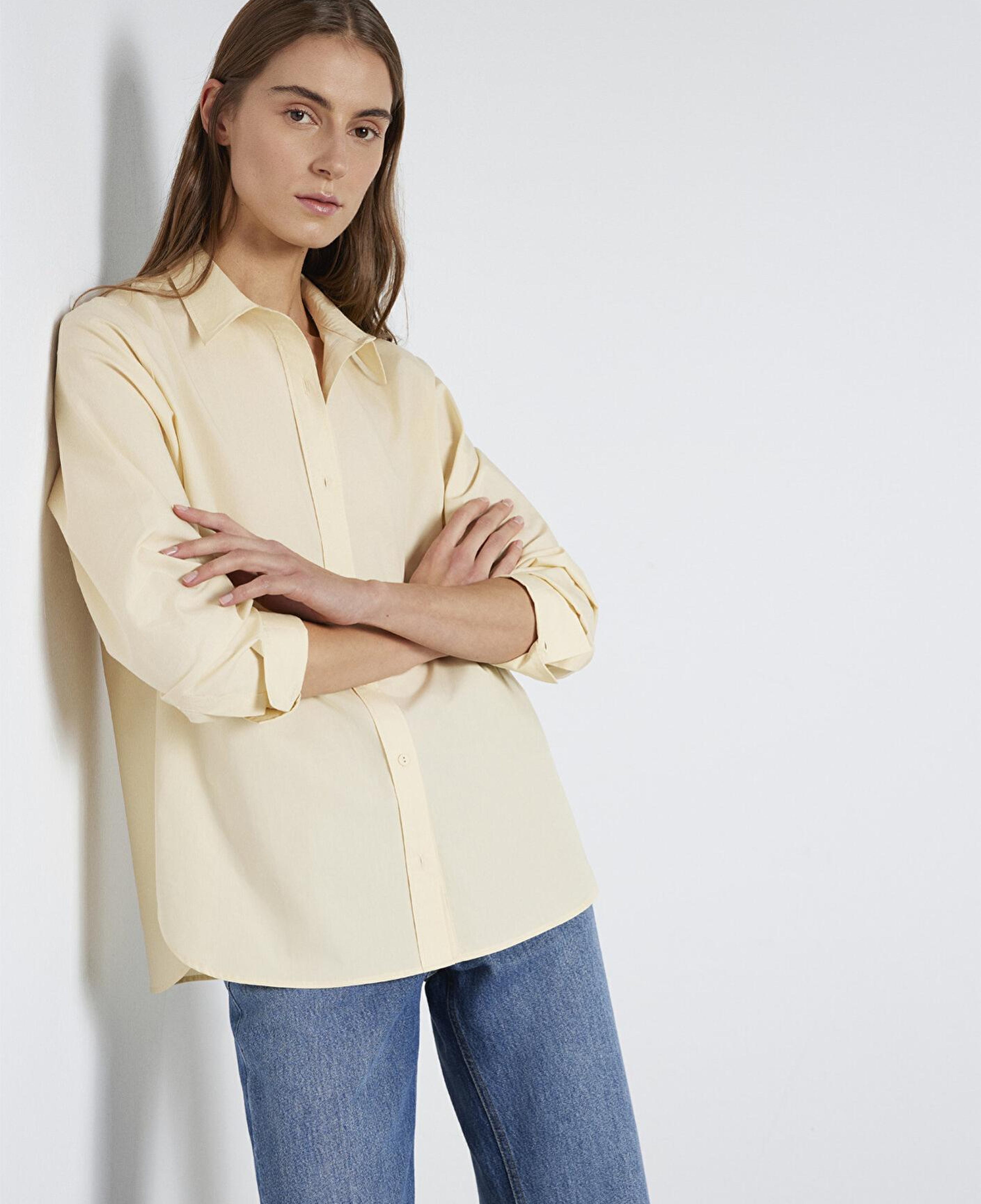 Mavi Sarı Gömlek Loose Fit / Bol Rahat Kesim 1211395-70034