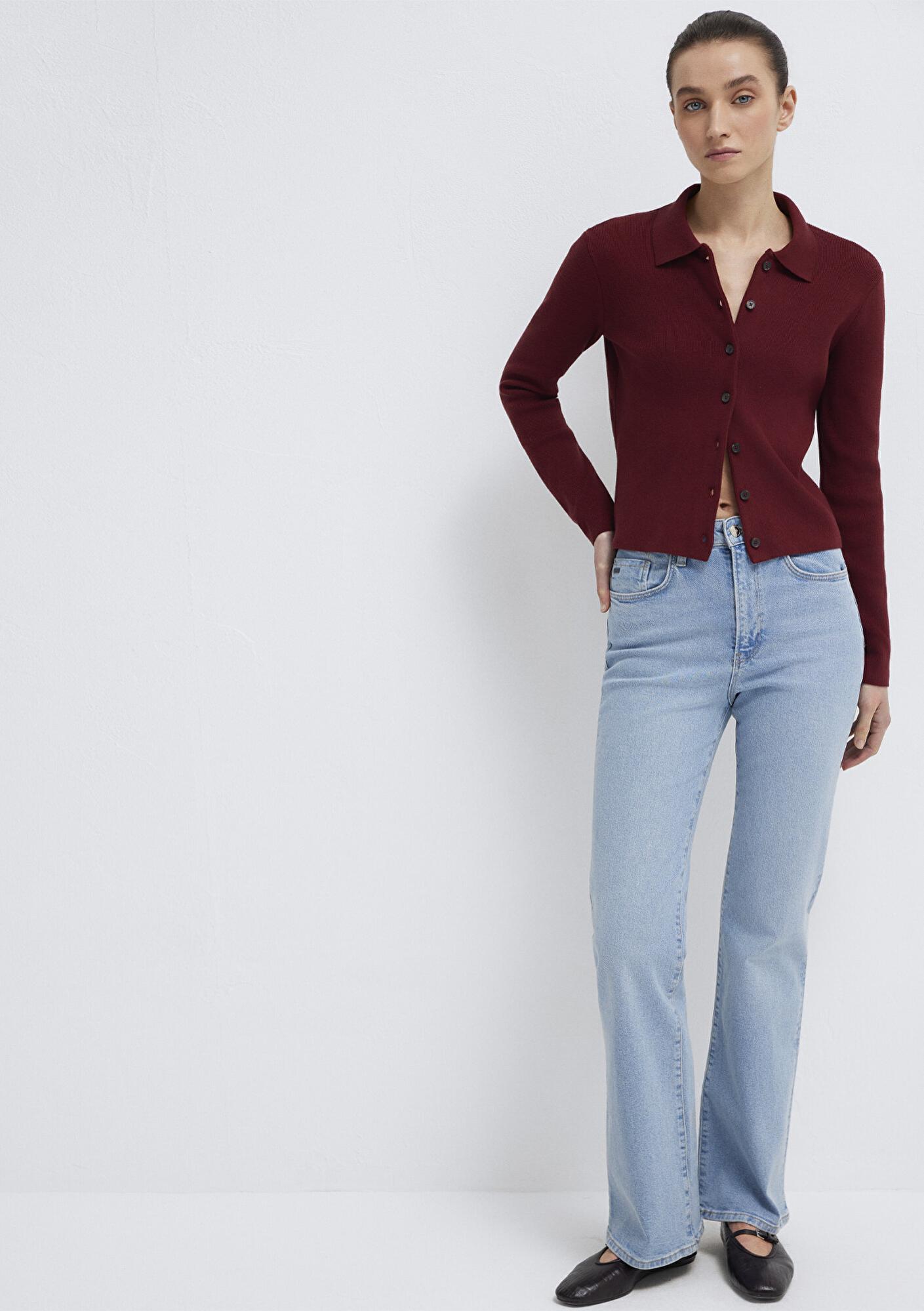 Mavi Polo Yaka Bordo Hırka Fitted / Vücuda Oturan Kesim 1710586-70431