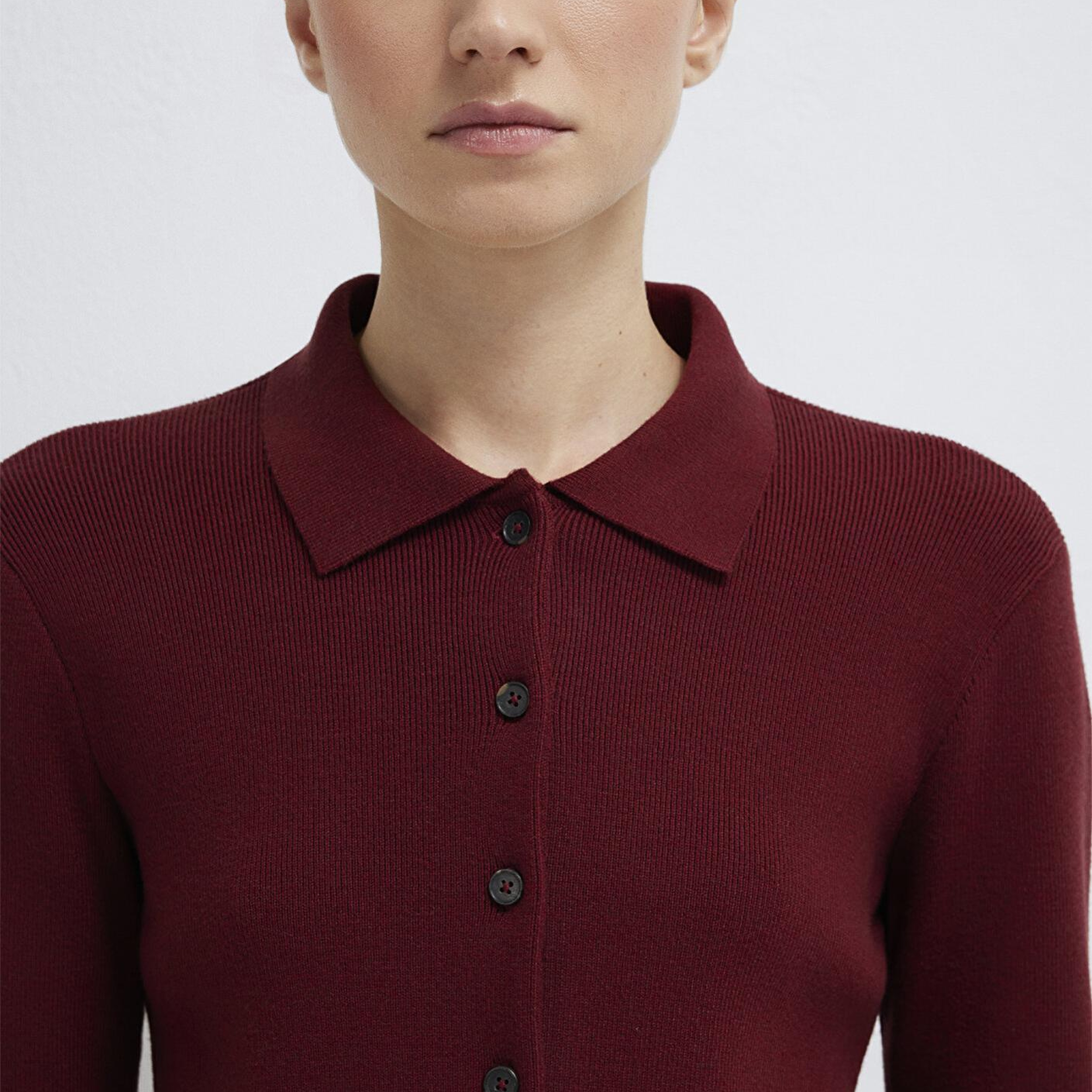 Mavi Polo Yaka Bordo Hırka Fitted / Vücuda Oturan Kesim 1710586-70431