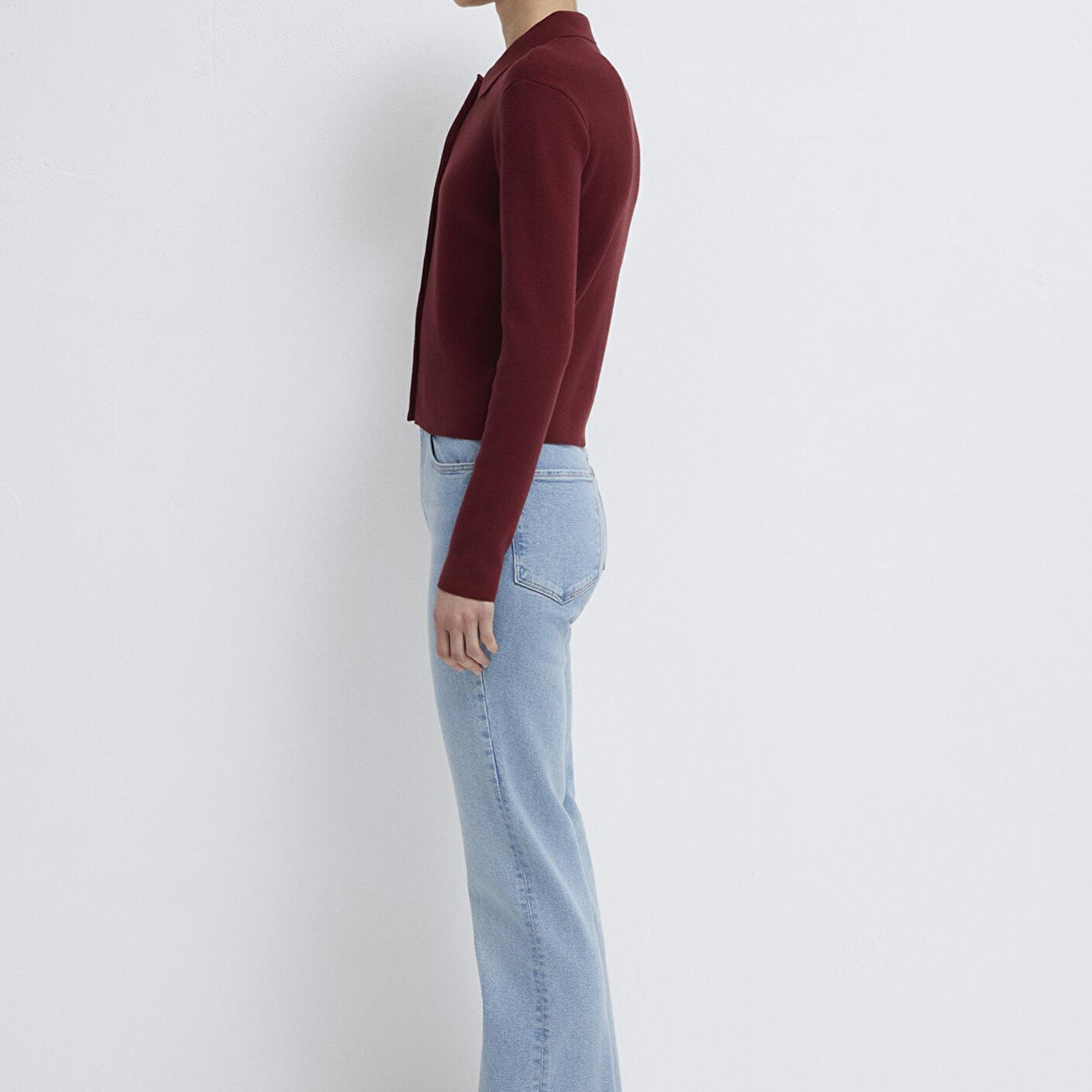 Mavi Polo Yaka Bordo Hırka Fitted / Vücuda Oturan Kesim 1710586-70431