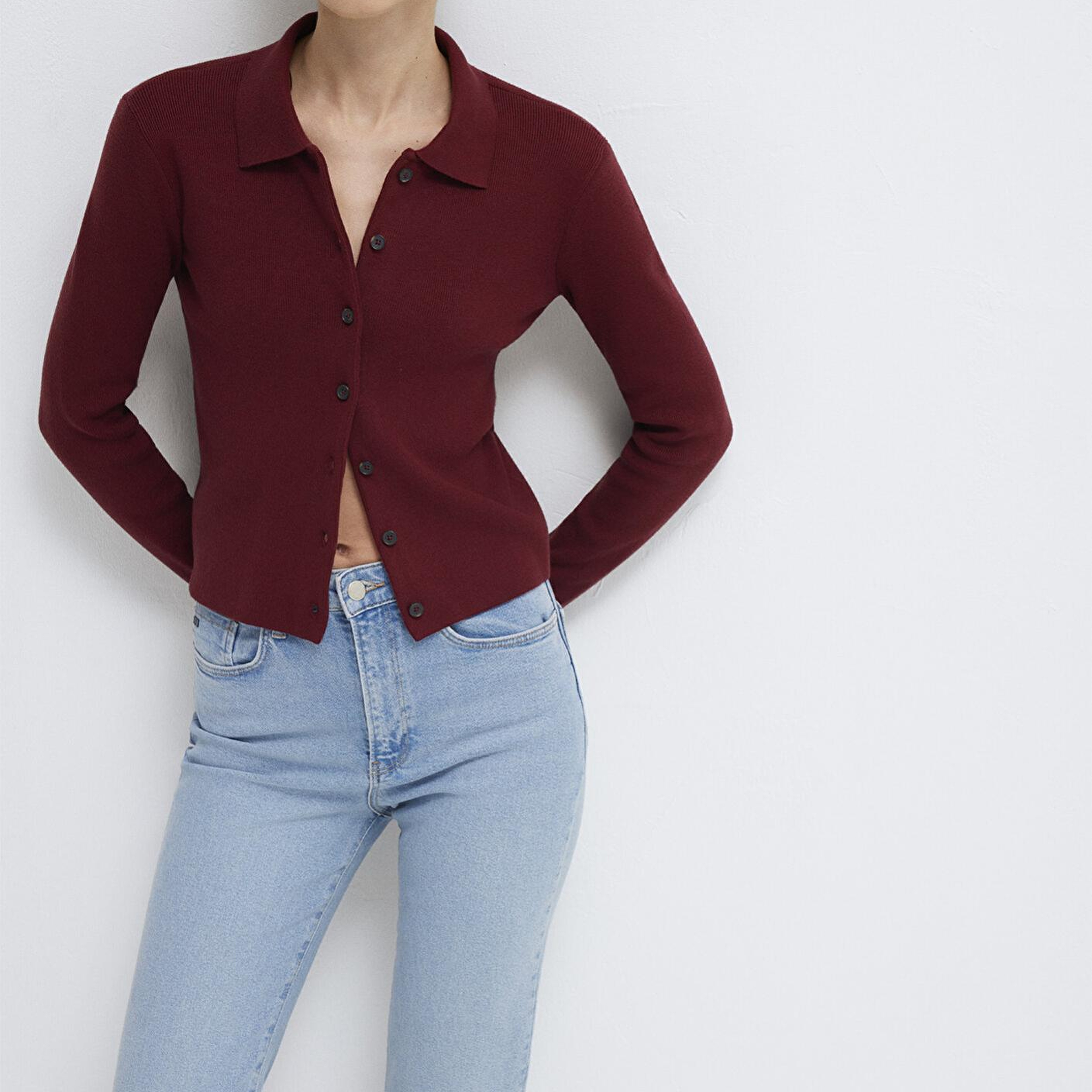 Mavi Polo Yaka Bordo Hırka Fitted / Vücuda Oturan Kesim 1710586-70431