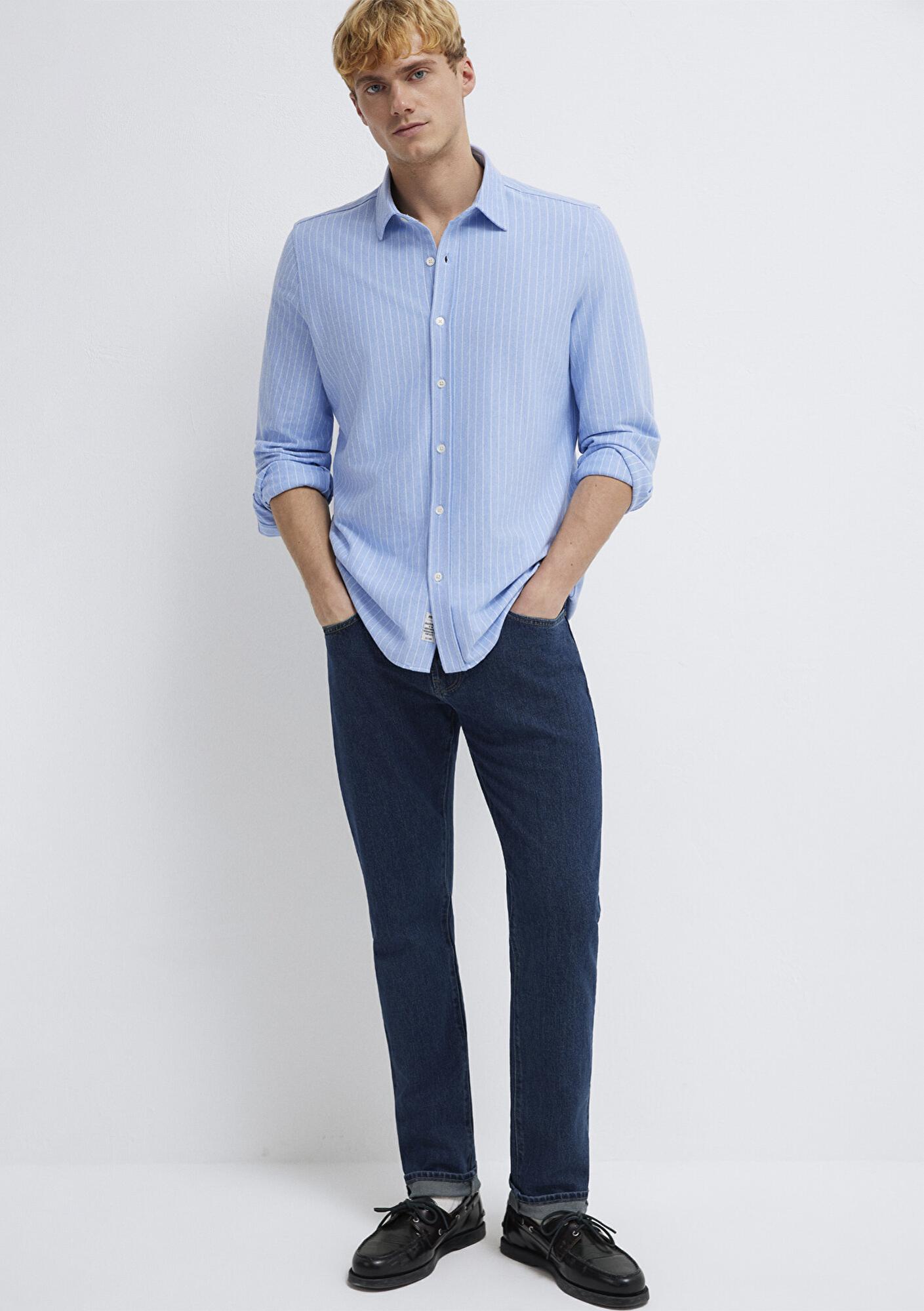 Mavi Çizgili Mavi Gömlek Slim Fit / Dar Kesim 0211858-91409