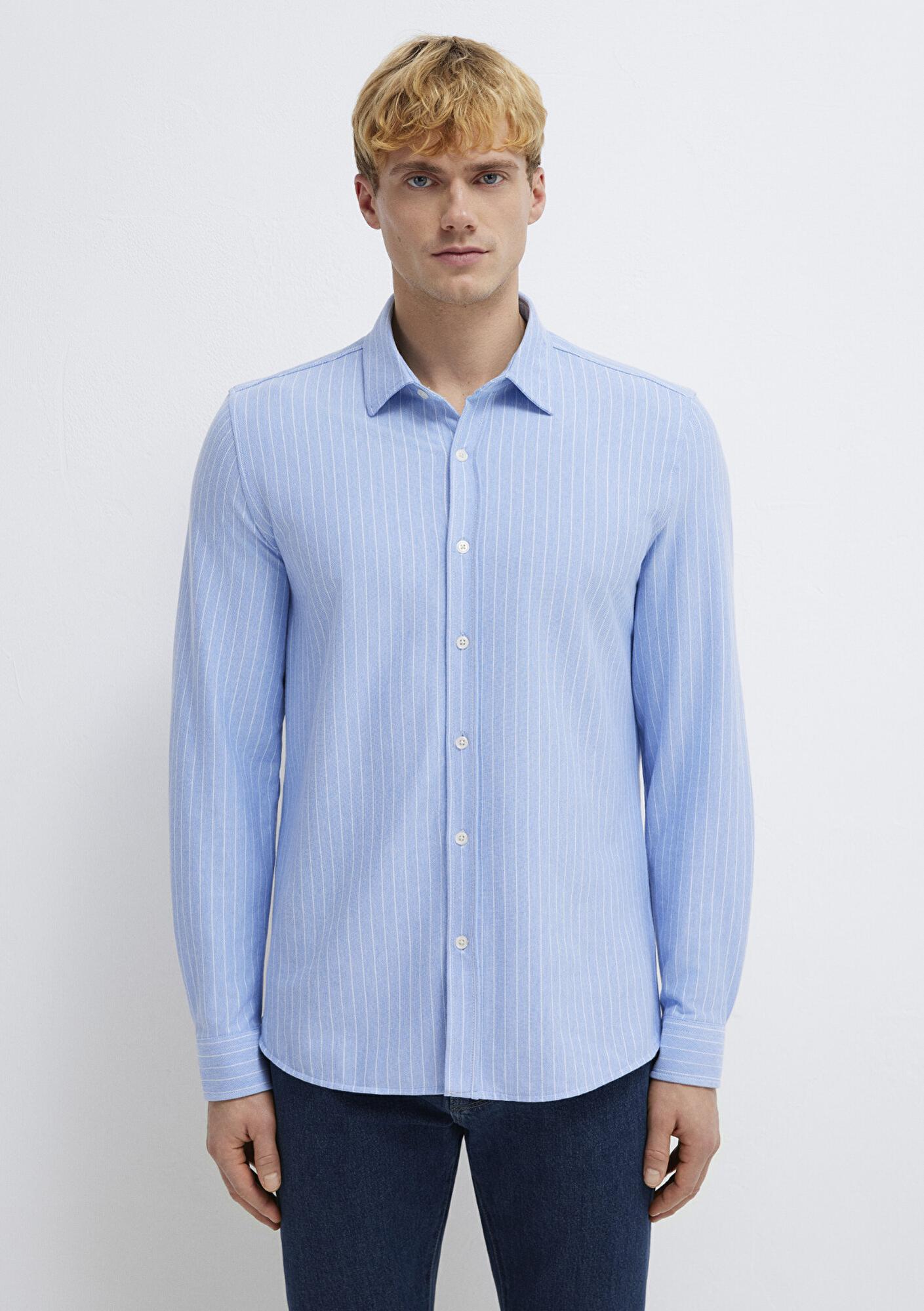 Mavi Çizgili Mavi Gömlek Slim Fit / Dar Kesim 0211858-91409