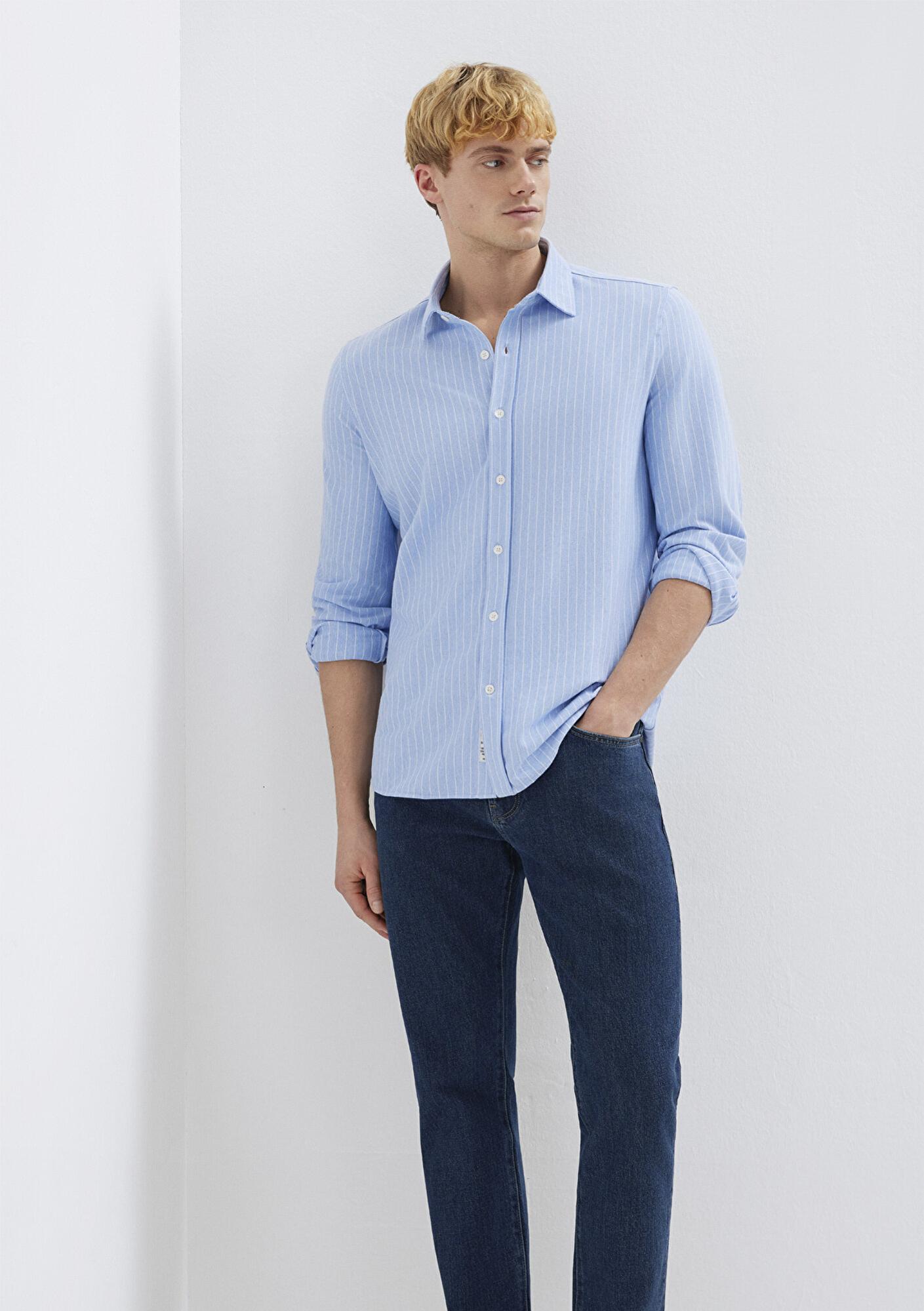 Mavi Çizgili Mavi Gömlek Slim Fit / Dar Kesim 0211858-91409