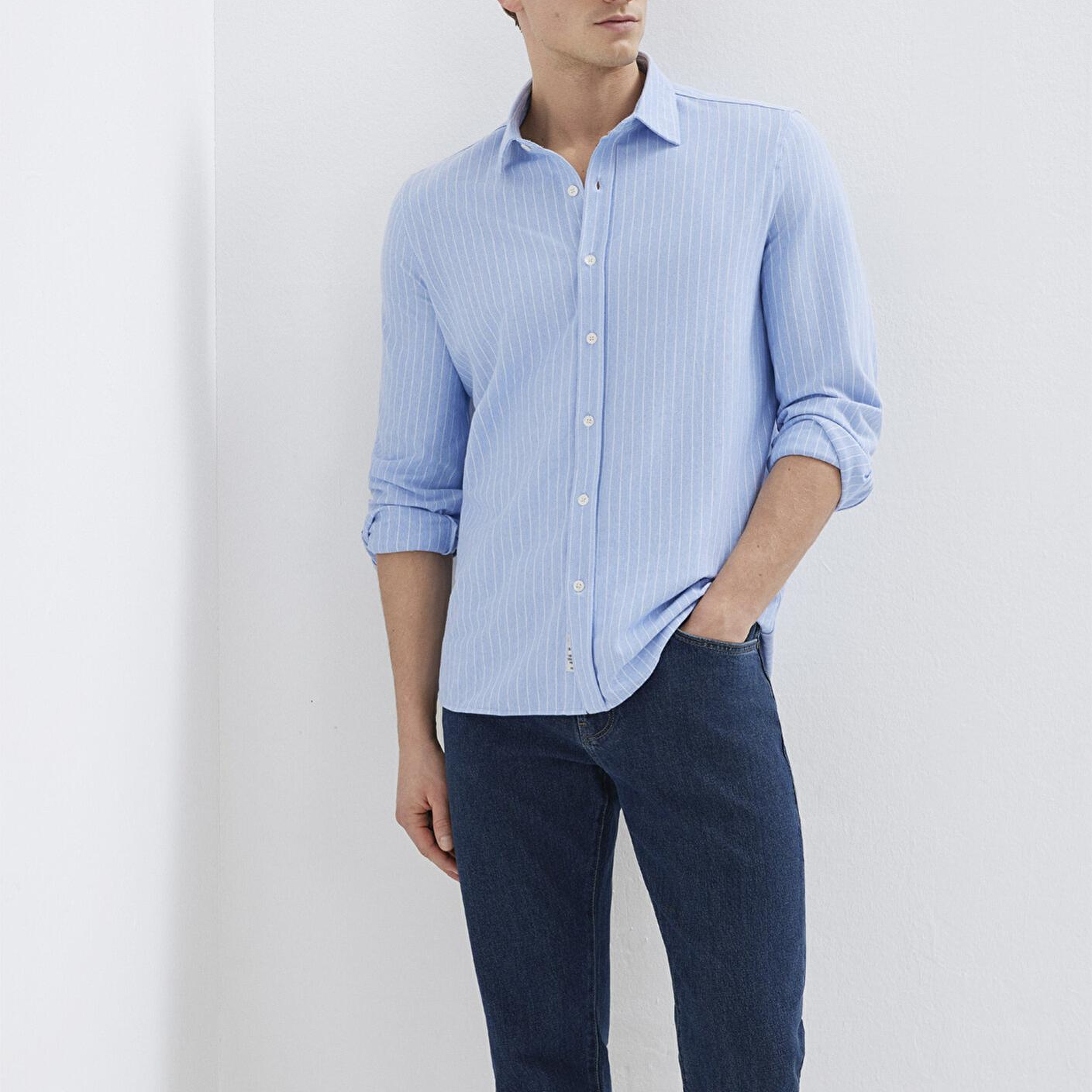 Mavi Çizgili Mavi Gömlek Slim Fit / Dar Kesim 0211858-91409