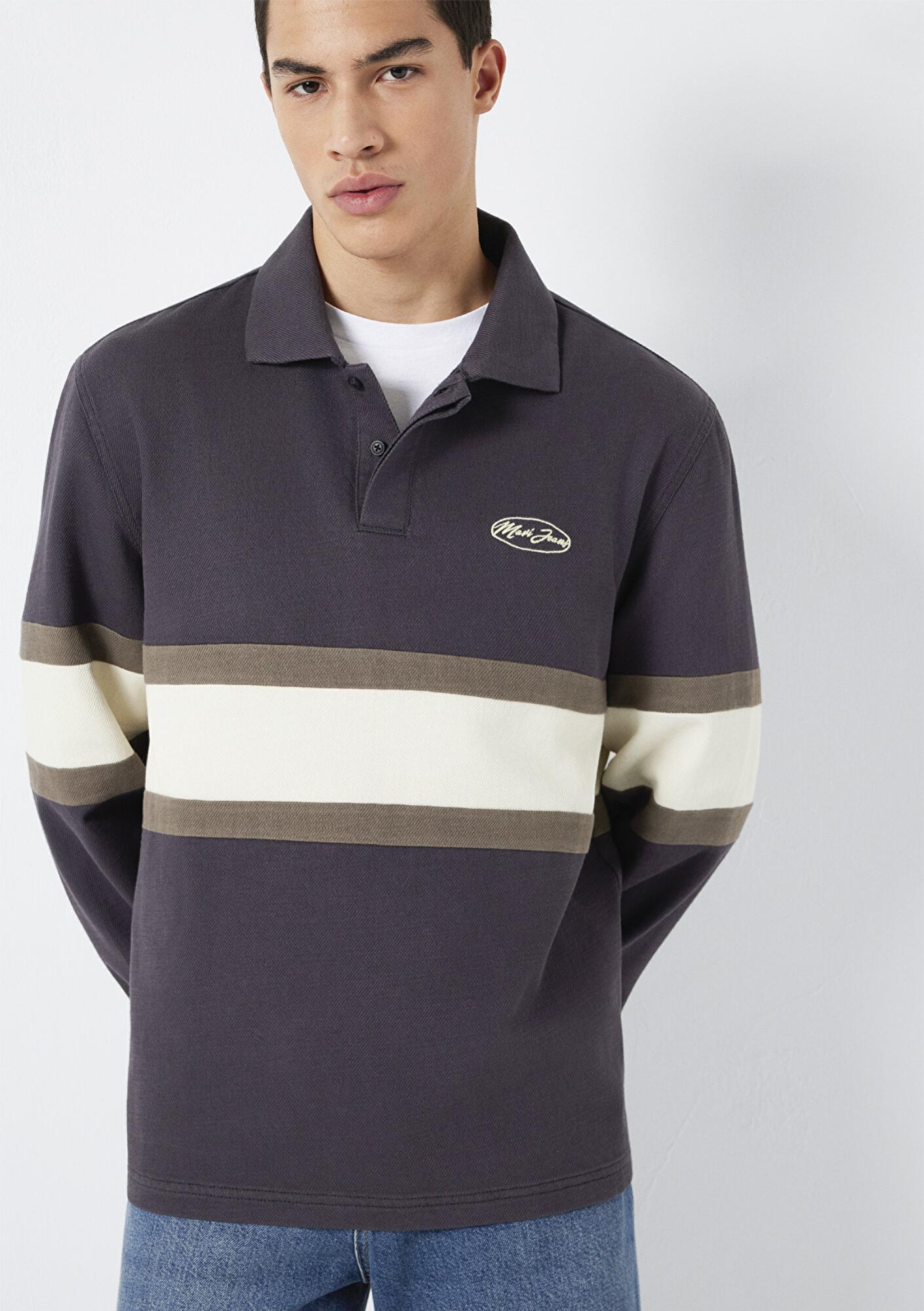 Mavi Mavi Jeans Nakışlı Polo Yaka Antrasit Sweatshirt 0S10575-70101