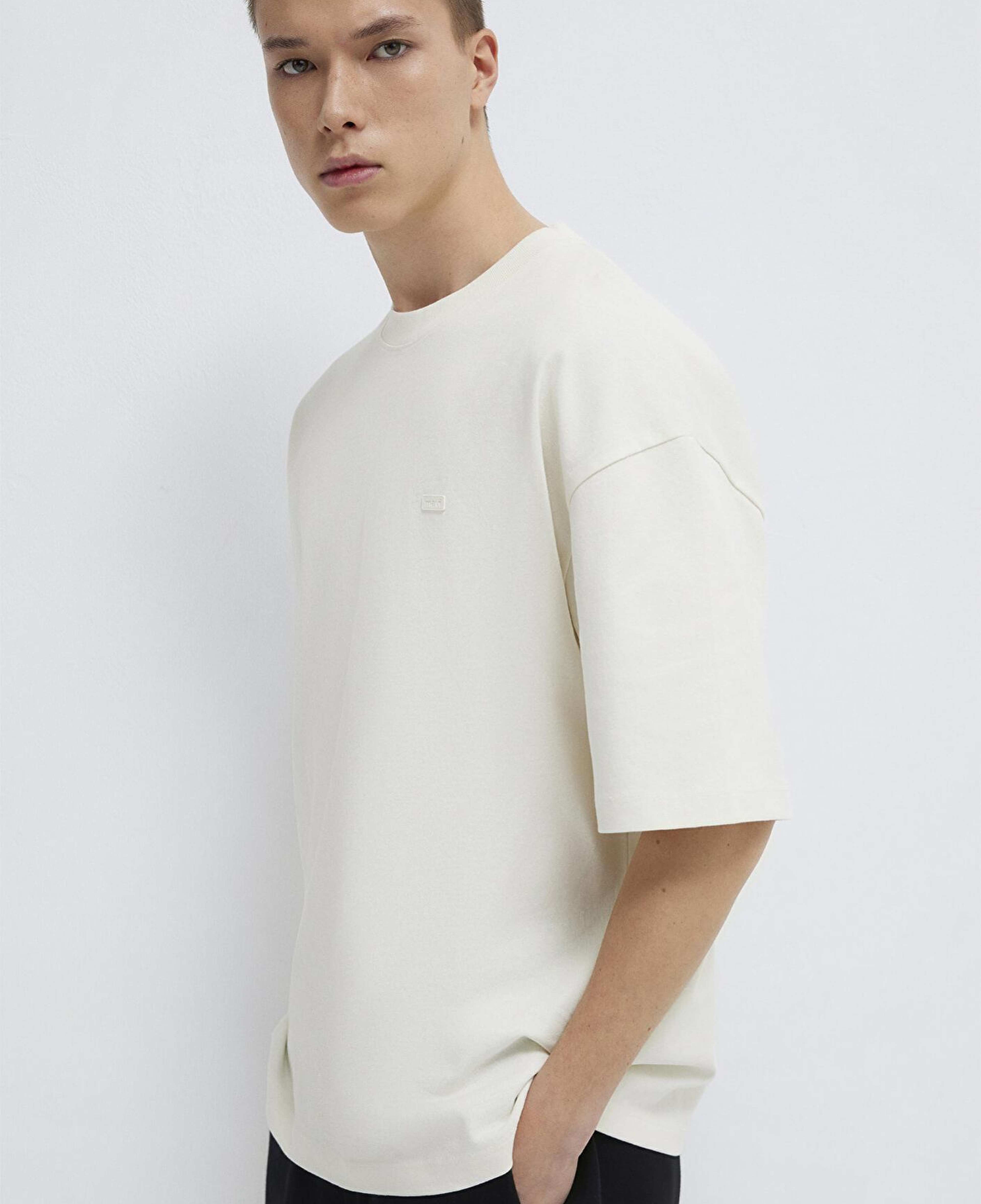 Mavi Silikon Logo Baskılı Ekru Basic Tişört Oversize / Geniş Kesim 0613188-71610