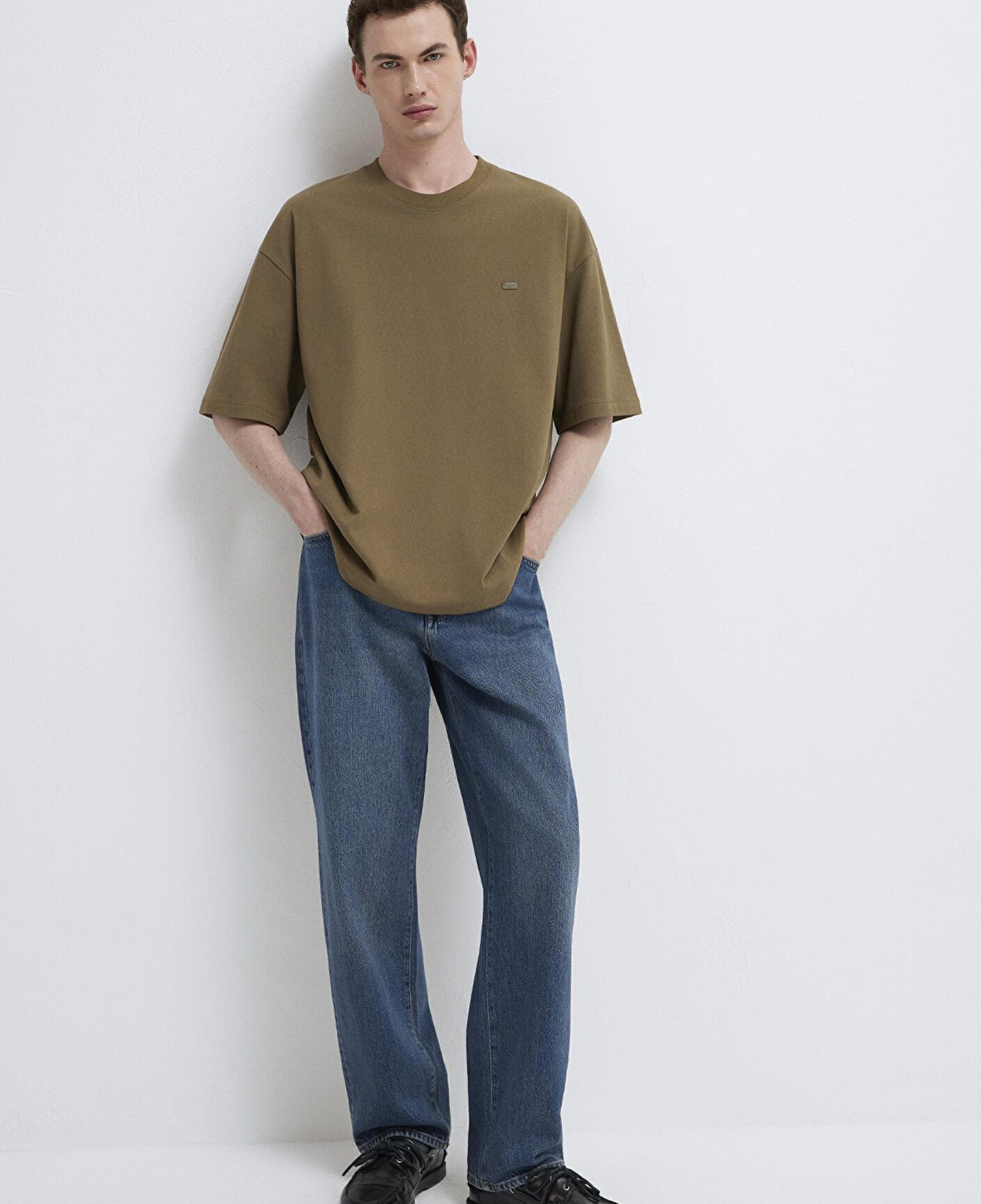 Mavi Silikon Logo Baskılı Yeşil Basic Tişört Oversize / Geniş Kesim 0613188-71564