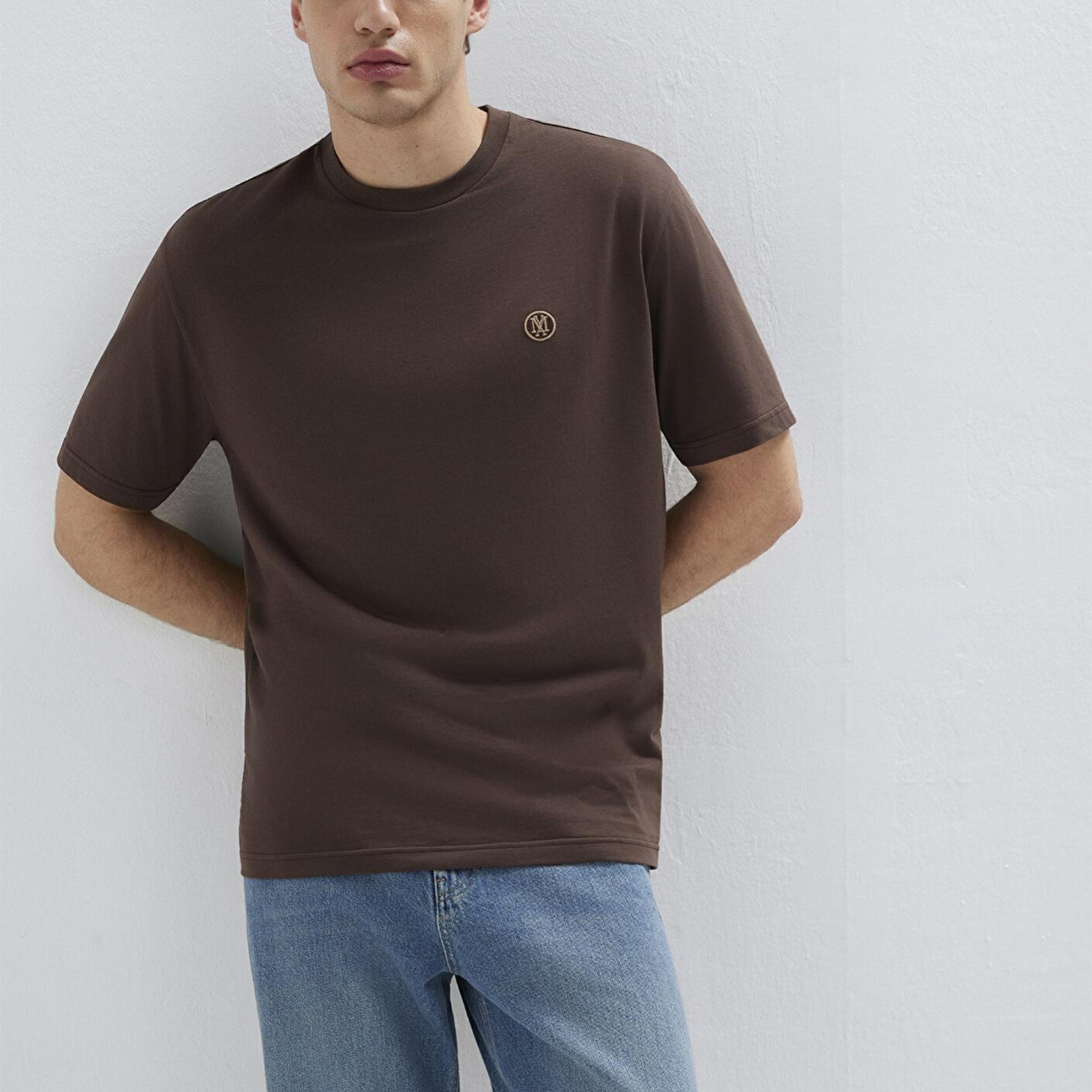 Mavi Mavi Logo İşlemeli Kahverengi Basic Tişört Loose Fit / Bol Rahat Kesim 067074-70251