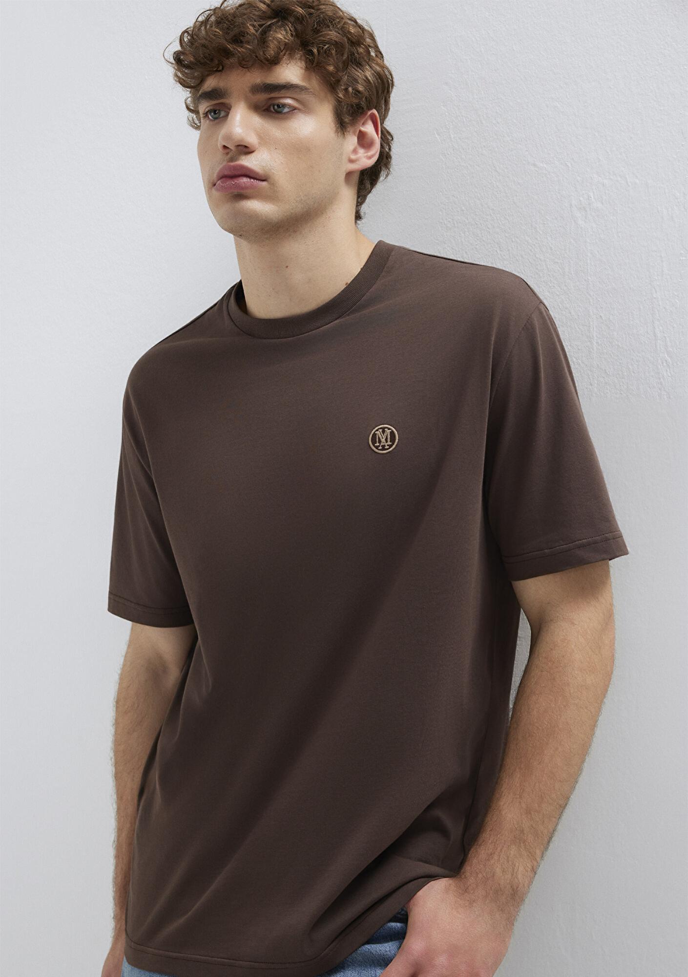 Mavi Mavi Logo İşlemeli Kahverengi Basic Tişört Loose Fit / Bol Rahat Kesim 067074-70251