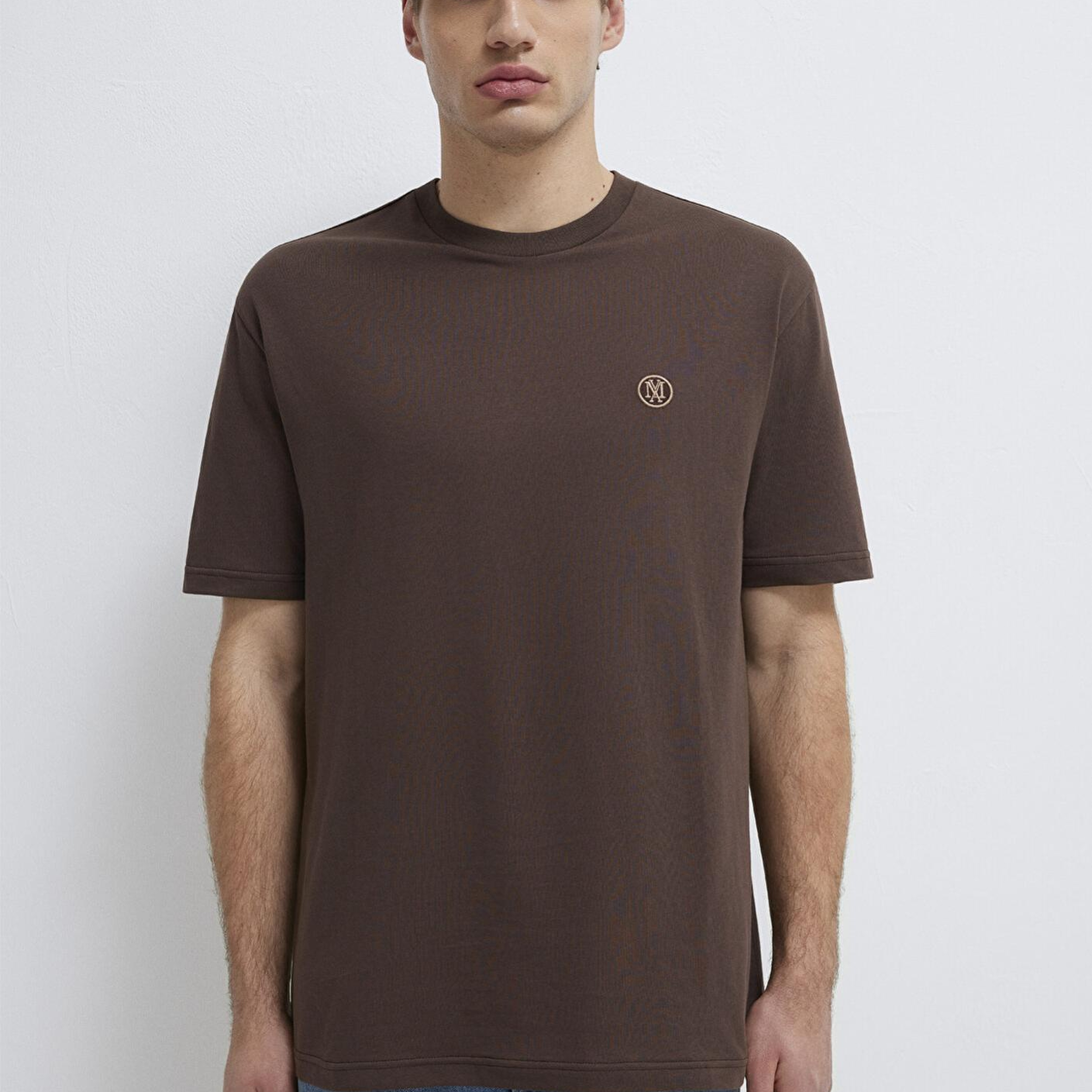 Mavi Mavi Logo İşlemeli Kahverengi Basic Tişört Loose Fit / Bol Rahat Kesim 067074-70251