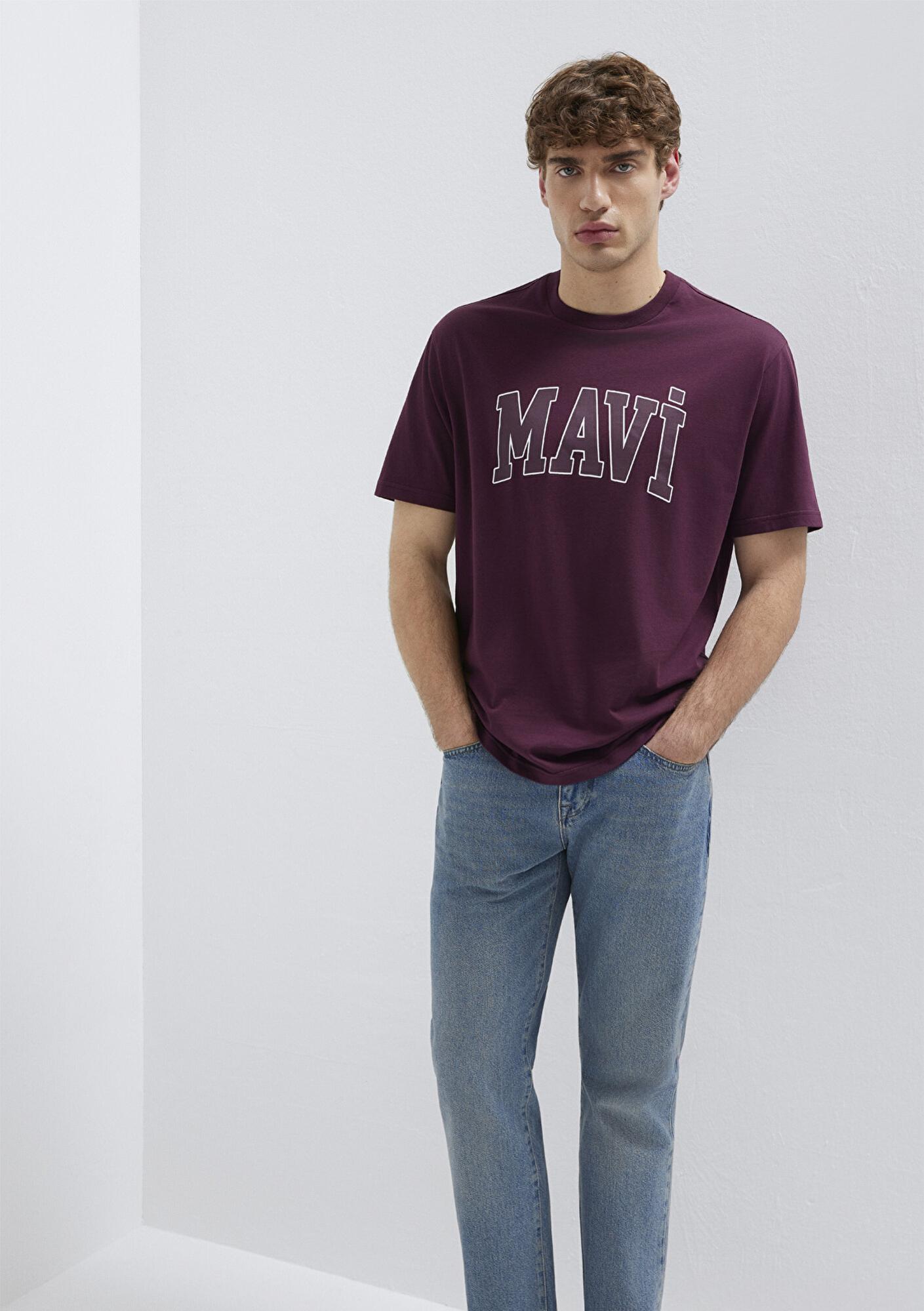 Mavi Mavi Logo Baskılı Mor Tişört Loose Fit / Bol Rahat Kesim 0611711-70434