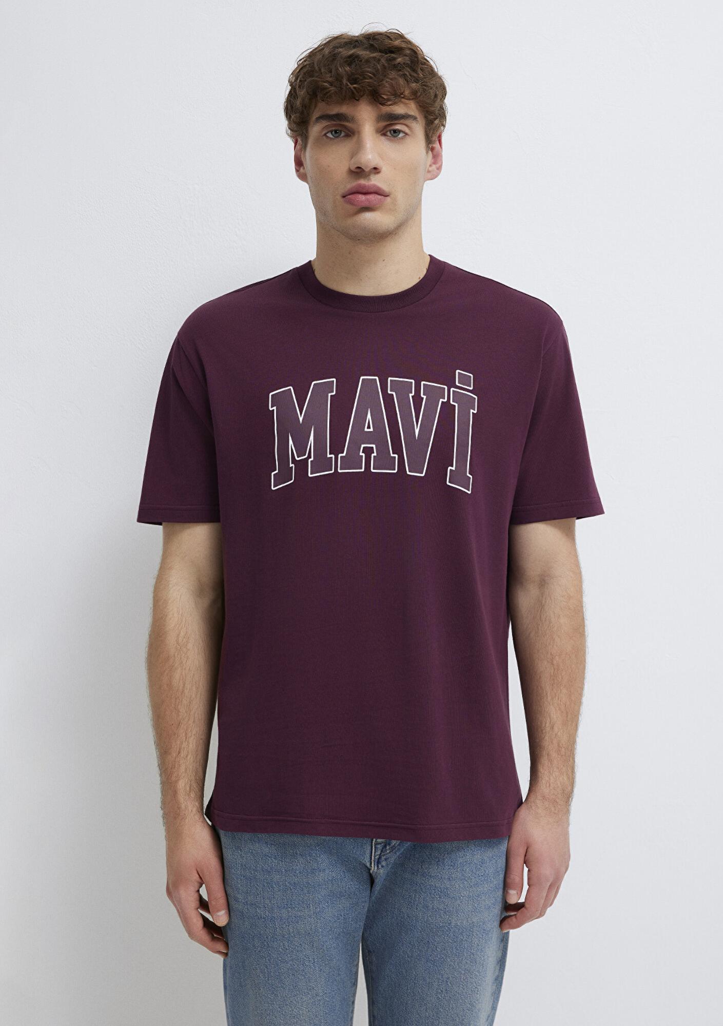 Mavi Mavi Logo Baskılı Mor Tişört Loose Fit / Bol Rahat Kesim 0611711-70434