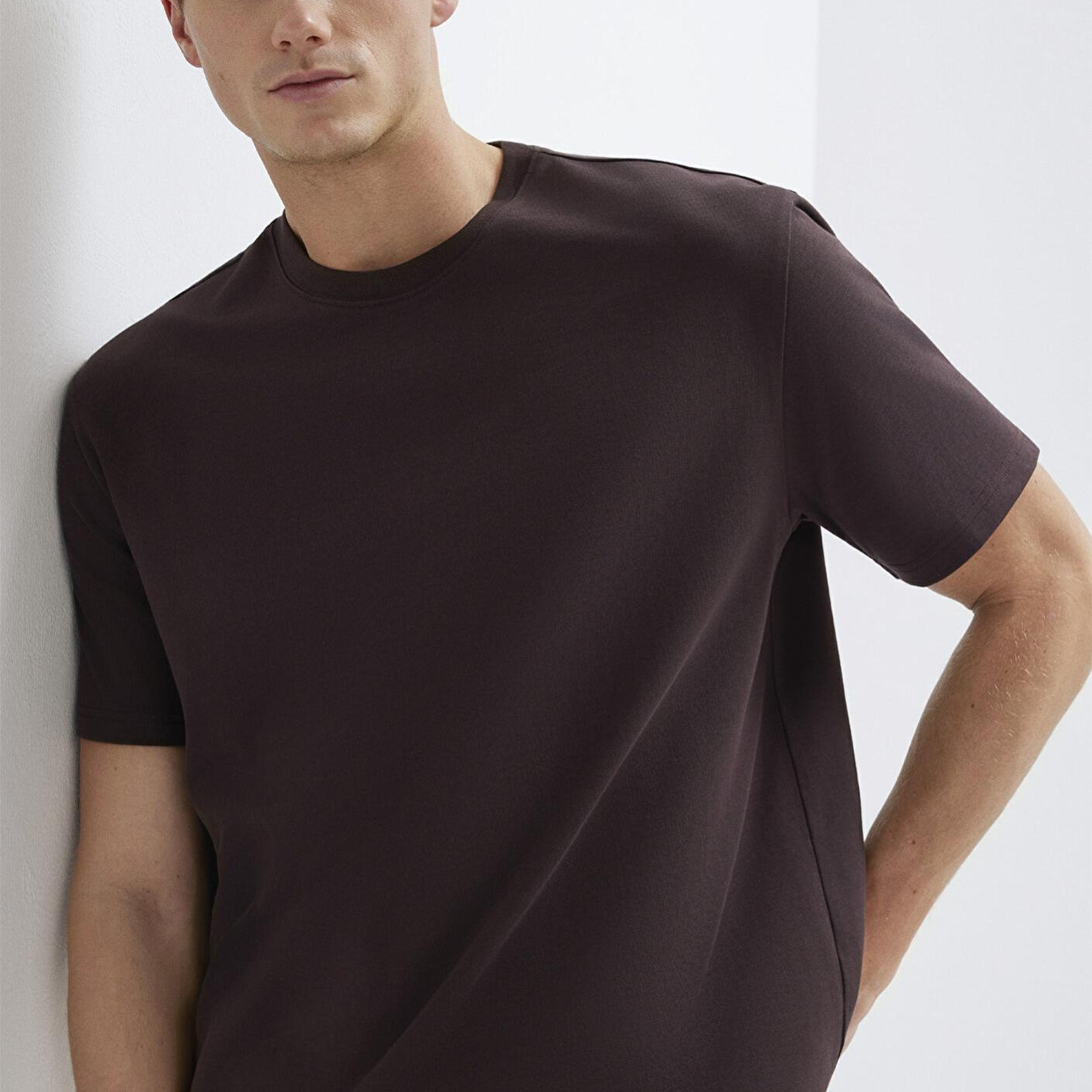 Mavi Bisiklet Yaka Kahverengi Basic Tişört Loose Fit / Bol Rahat Kesim 0611596-88083