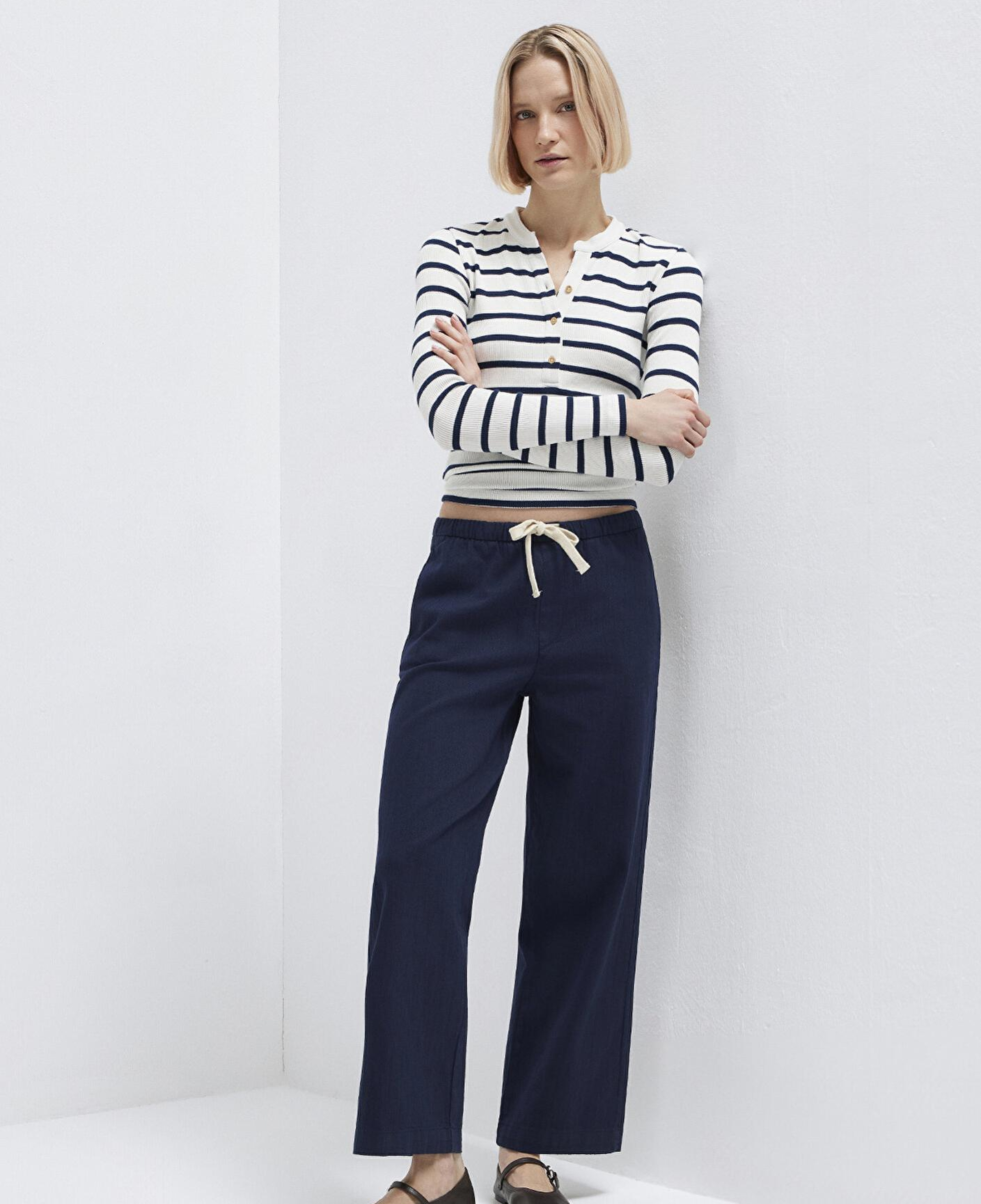 Mavi Bağcık Detaylı Lacivert Pantolon 1011203-89101