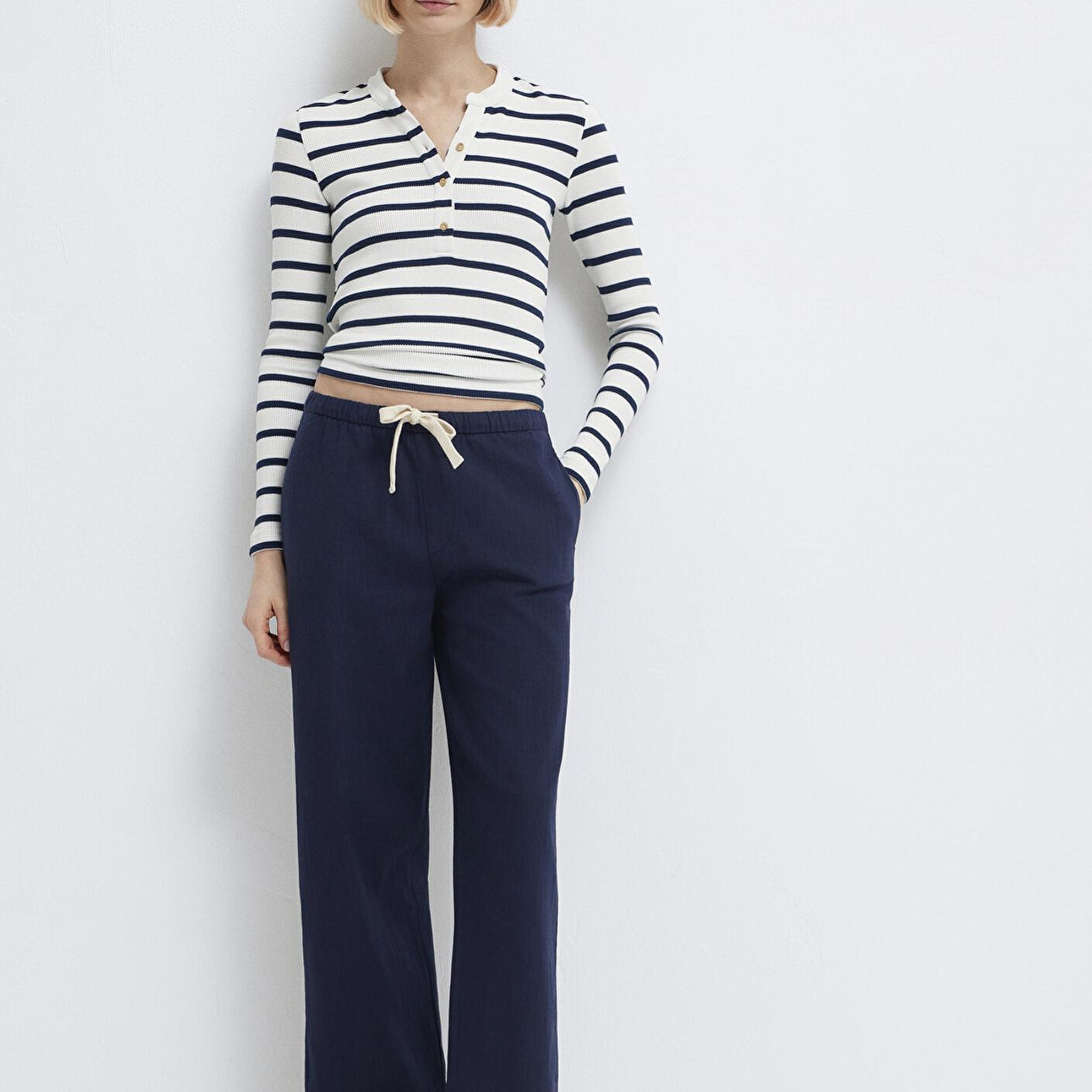 Mavi Bağcık Detaylı Lacivert Pantolon 1011203-89101