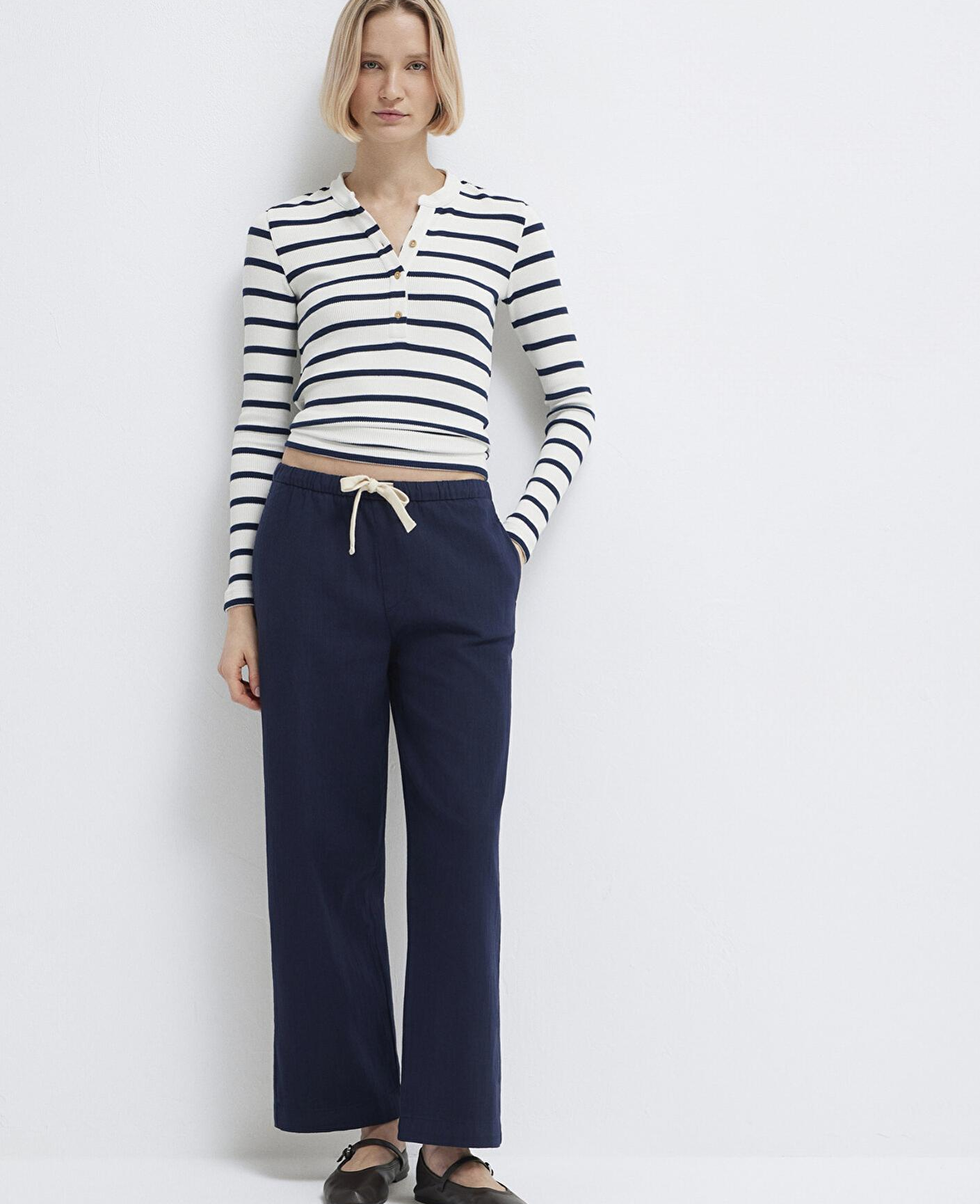 Mavi Bağcık Detaylı Lacivert Pantolon 1011203-89101